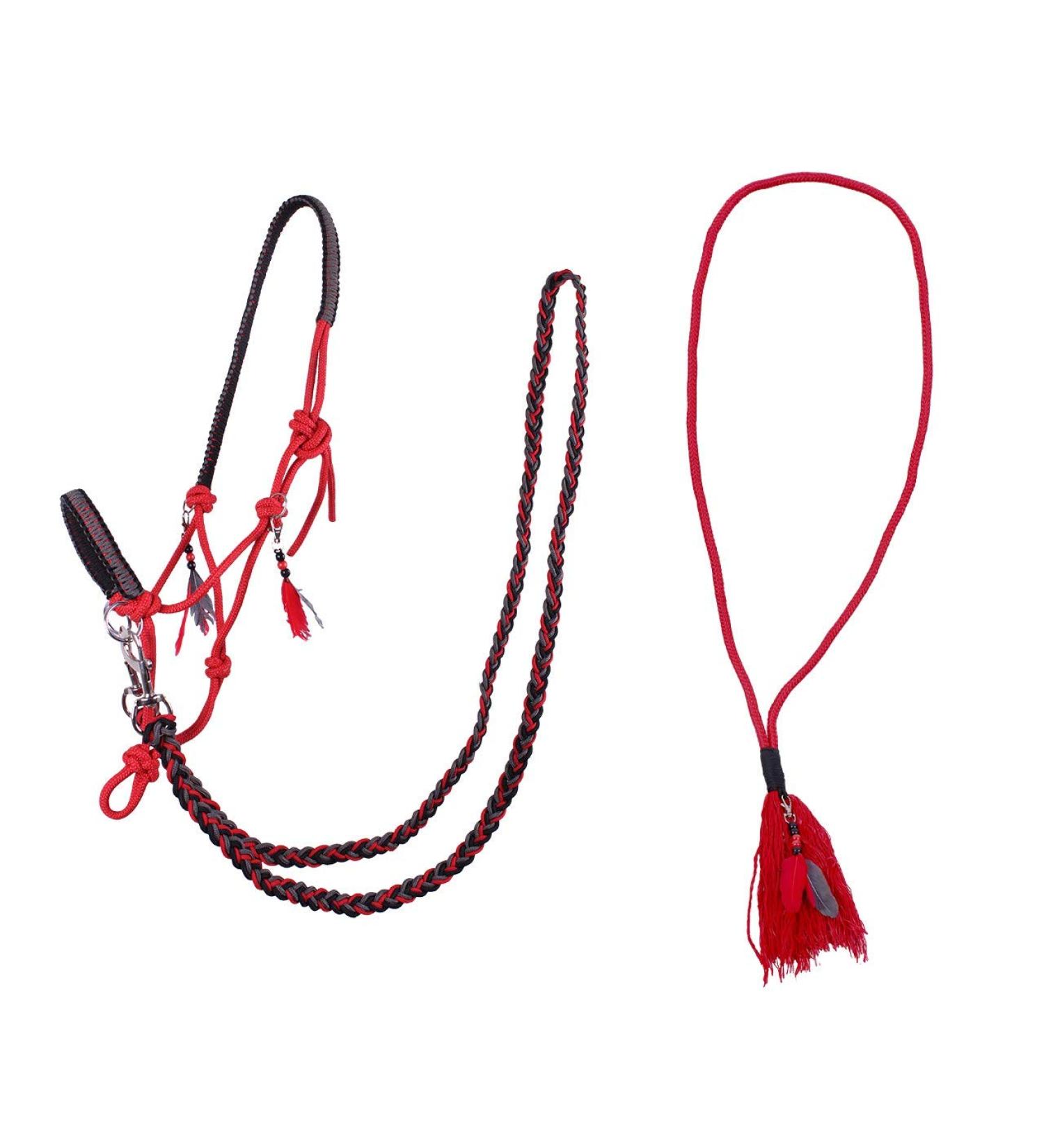 ARBO-INOX Knotted Halter Reins Neck Ring Combo Set Knotted Halter Set (Extra Full Red) Extra Full Red