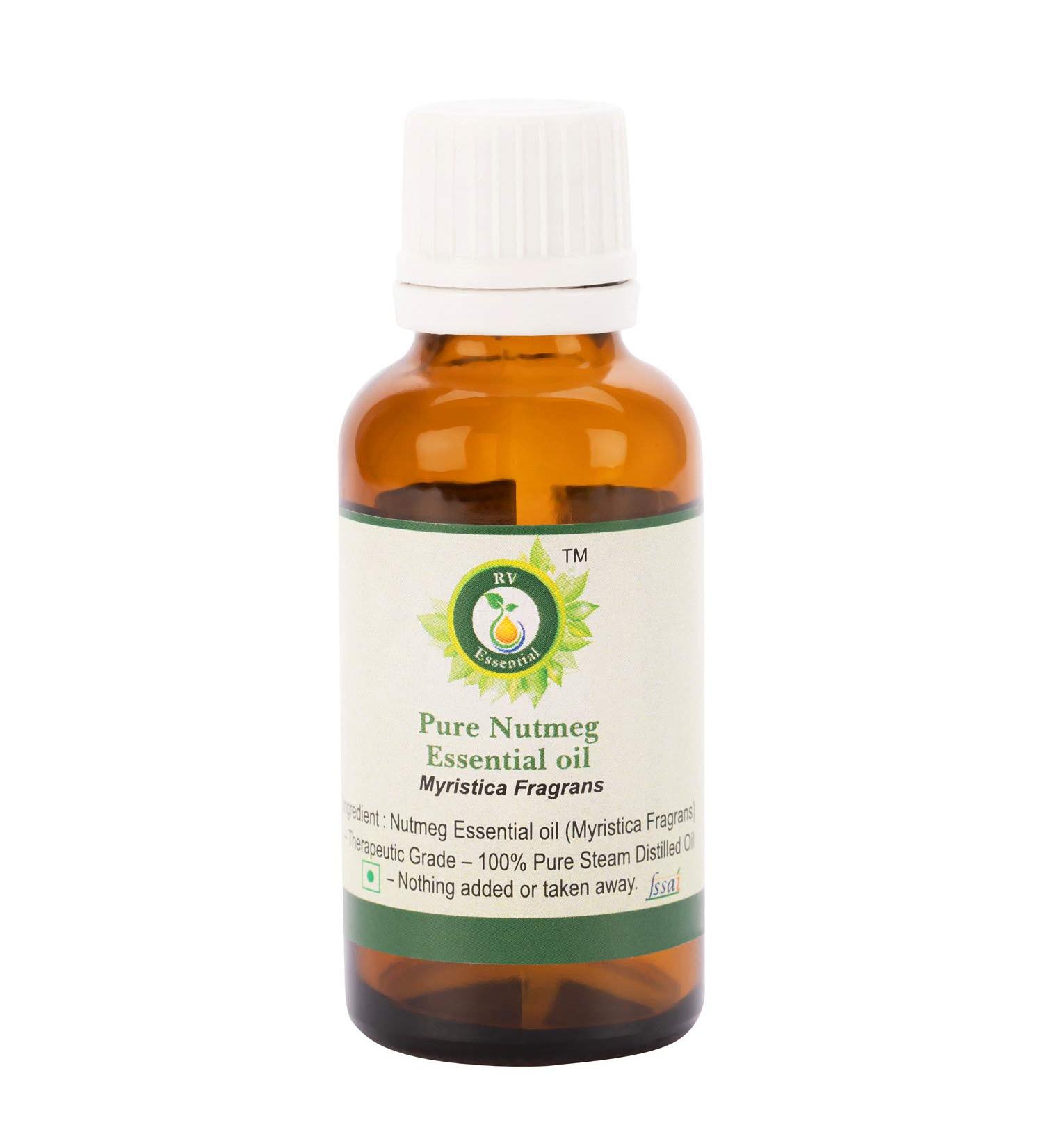 R V Essential Pure Nutmeg Essential Oil 15ml (0.507oz)- Myristica Fragrans (100% Pure and Natural Steam Distilled) 1 ml (Pack of 1) - Buy Online on GoSupps.com