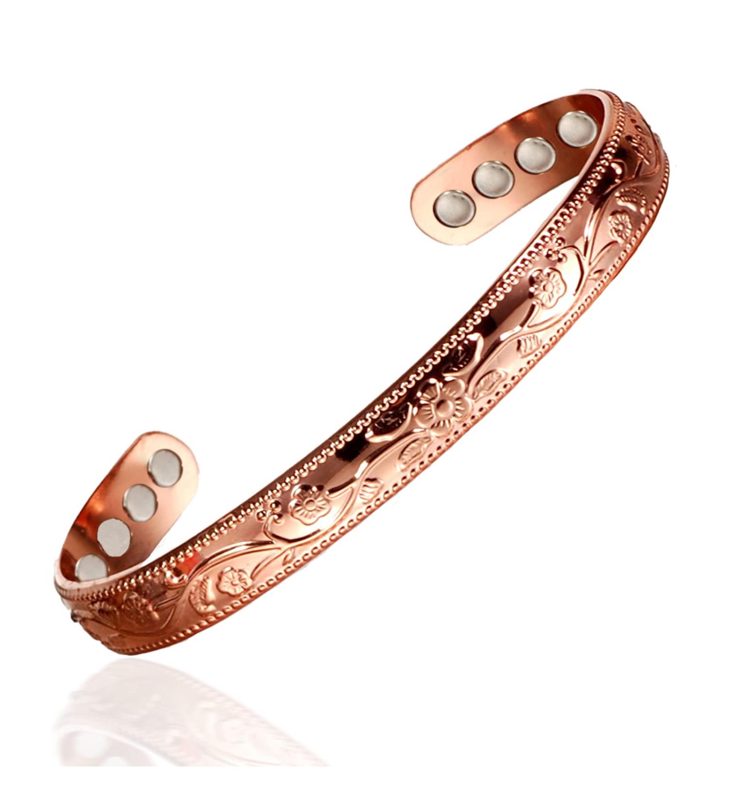 Magnetic Copper Bangle for Arthritis Relief | Health Benefits for Men & Women - Stylish Flower Design - Buy Online on GoSupps.com