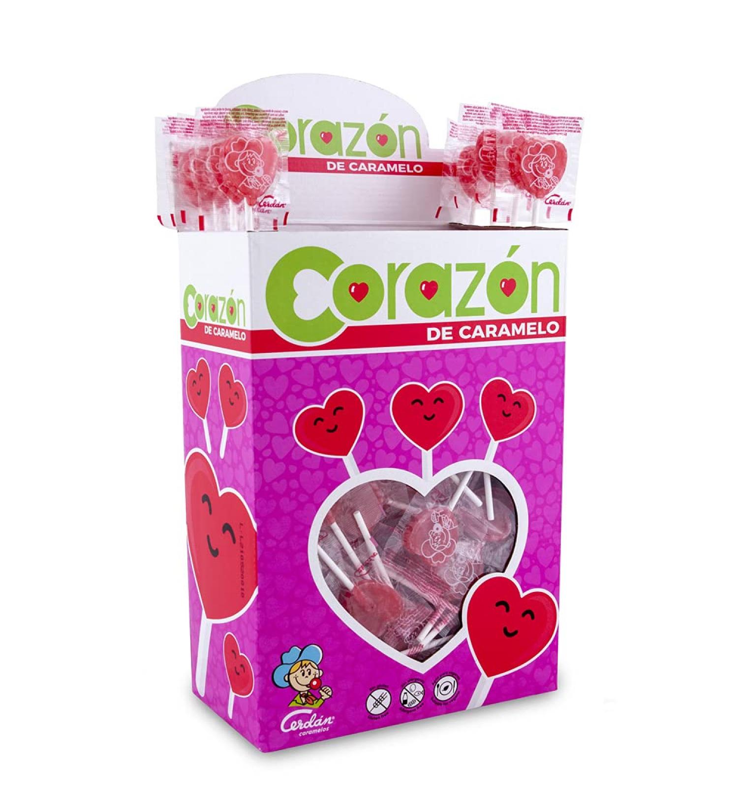  Caramelos Cerd n Caramelos Cerd n - Mini Heart Cherry Flavour Lollipops | Hard Sweets with Gluten Free and Allergen Free Stick | Ideal for Parties Events and Birthdays | Box of 200 Units - Buy Online on GoSupps.com