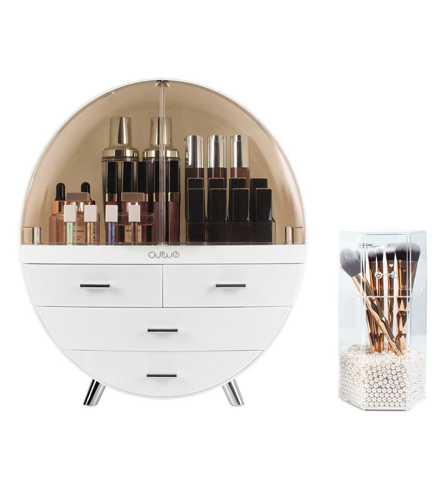 OBMMIRAO Elegant Waterproof Makeup Storage Organizer Box - Large Cosmetics Organizer with Drawers for Countertop Bathroom Dresser - Grey - Buy Online on GoSupps.com