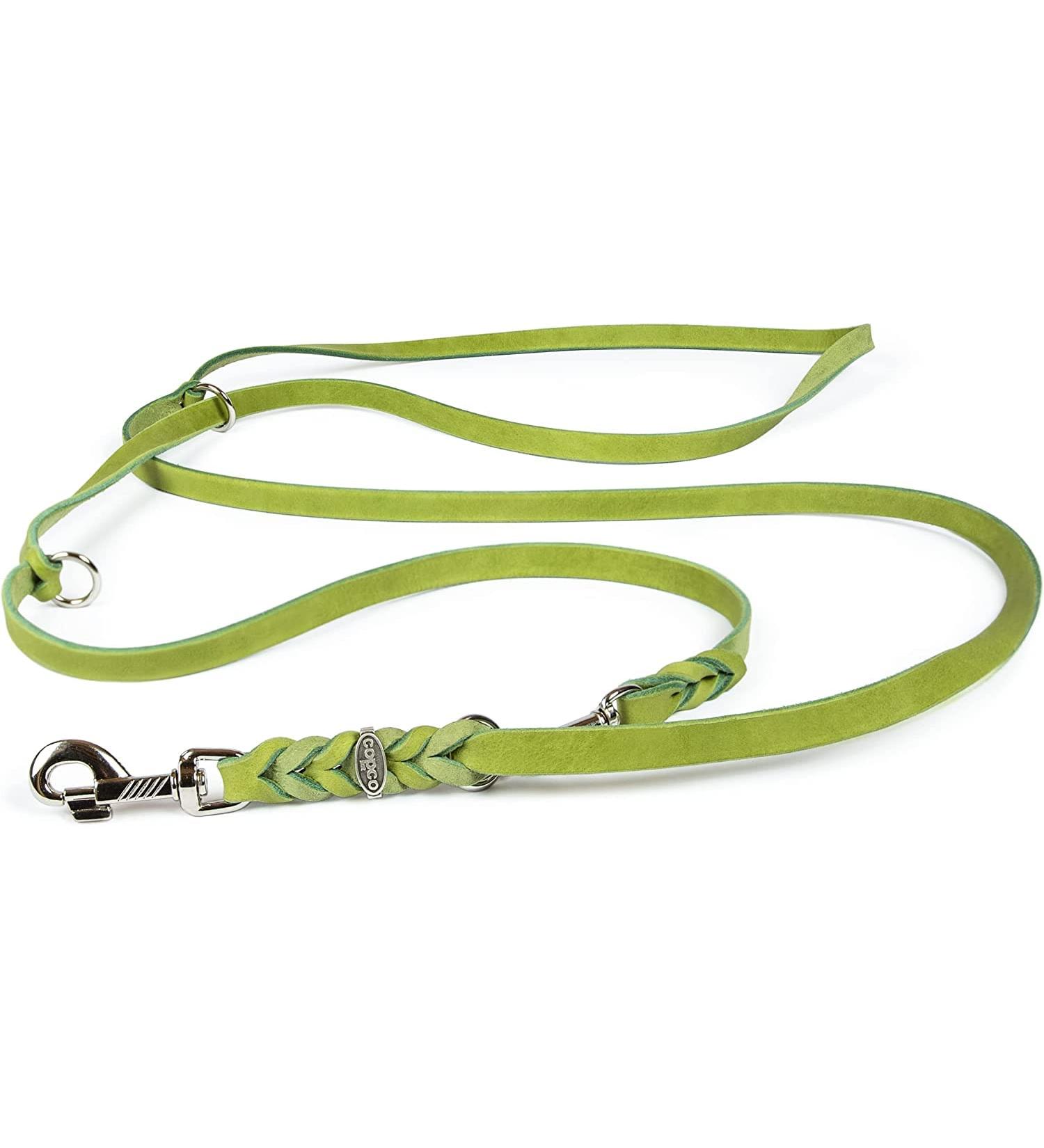 Premium COPCOPET Fat Leather Dog Leash - 3-Way Adjustable 100% Handmade in Germany 2.40m x 20mm Green - Durable Chrome Fittings - Buy Online on GoSupps.com