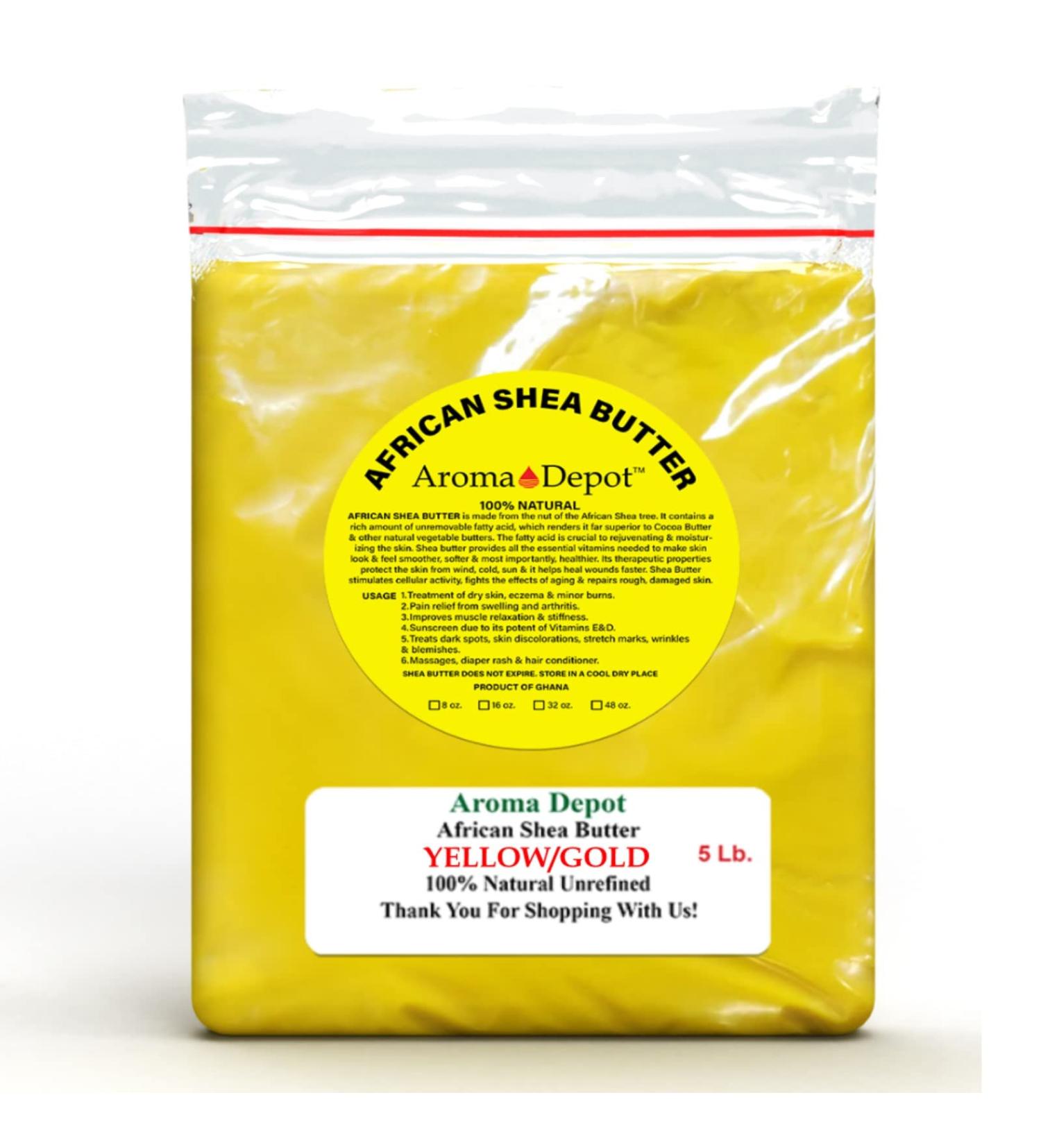 5 lb. Raw African Shea Butter Yellow Grade A 100% Pure Natural Unrefined - Ideal for Skin, Hair & Face - Moisturizing & Healing Properties - Gold/Yellow Color - Buy Online on GoSupps.com