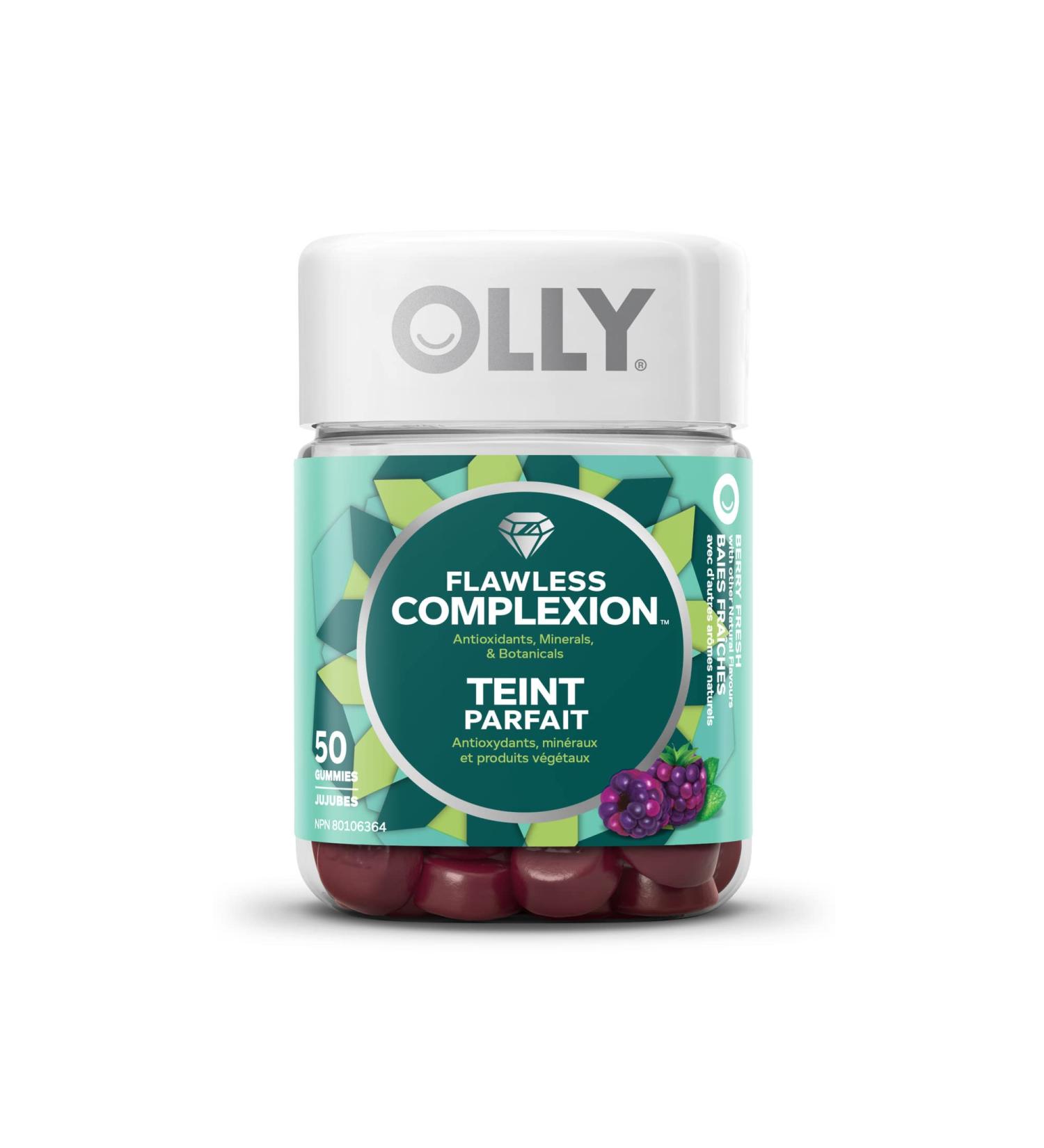 OLLY Flawless Complexion Gummy Supplement with Vitamins E A & Zinc Berry Fresh Flavour for Healthy Skin 25 day supply 50 gummies - Buy Online on GoSupps.com