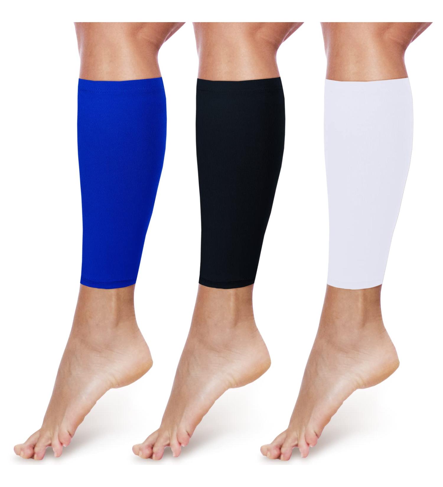 3 Pairs Calf Compression Football Leg Sleeve for Men, Women, Youth Athletes - Black/White/Blue (Medium) - Buy Online on GoSupps.com