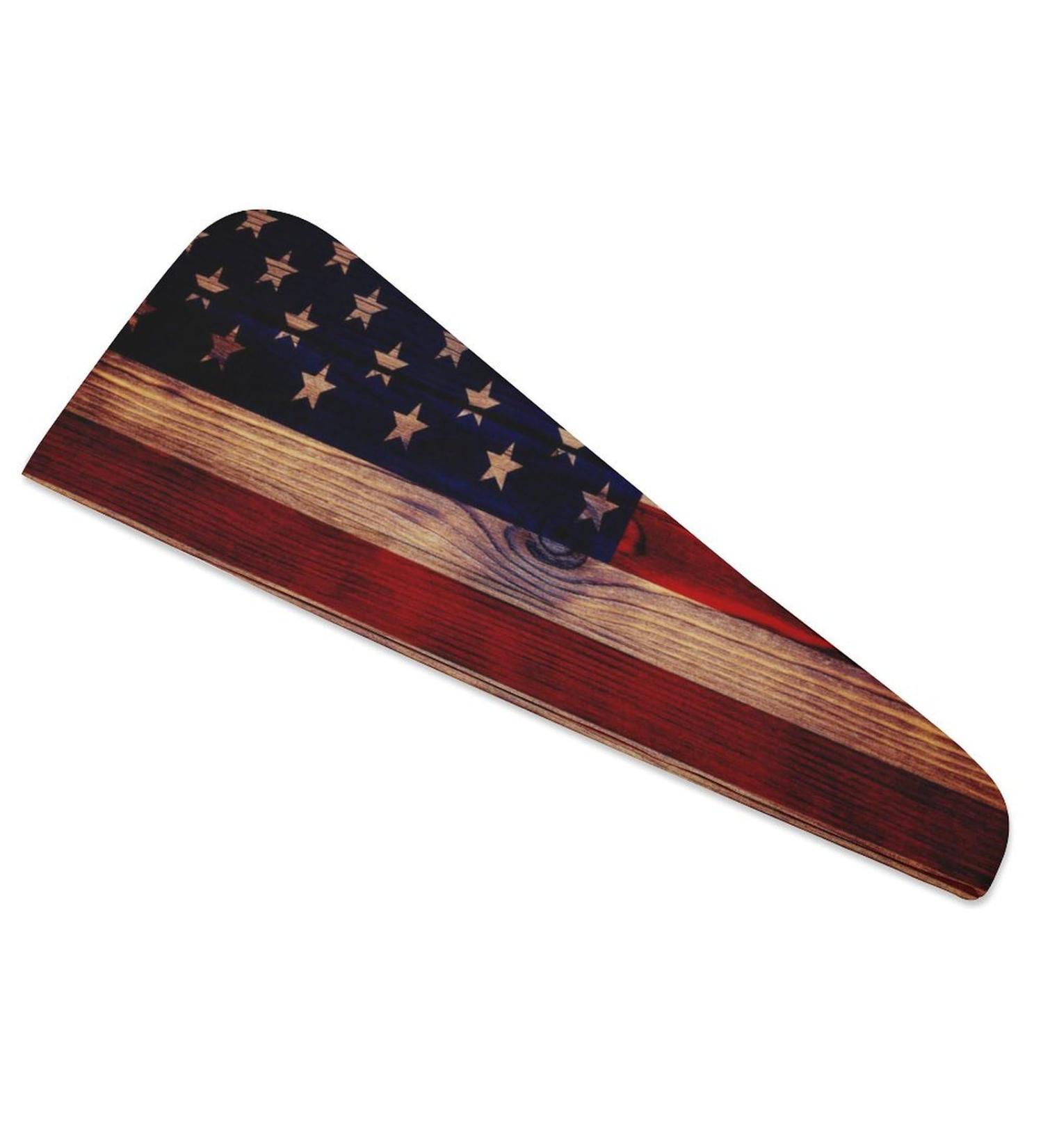 Wood Texture USA Flag Microfiber Hair Towel Wrap for Women - Super Absorbent 10x26 Inch Hair Turban with Button - Buy Online on GoSupps.com