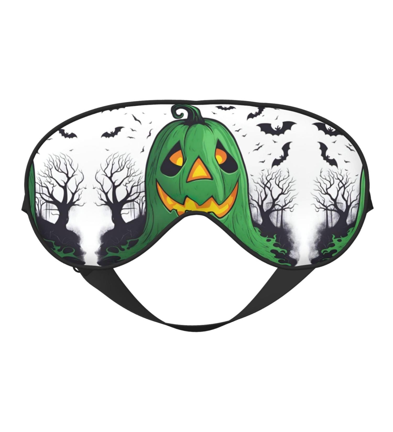Green Ghost Horror Halloween Pumpkin Print Eye Mask | Ultra-Soft Light-Blocking | Perfect for Comfortable Sleep | International Shipping Available - Buy Online on GoSupps.com