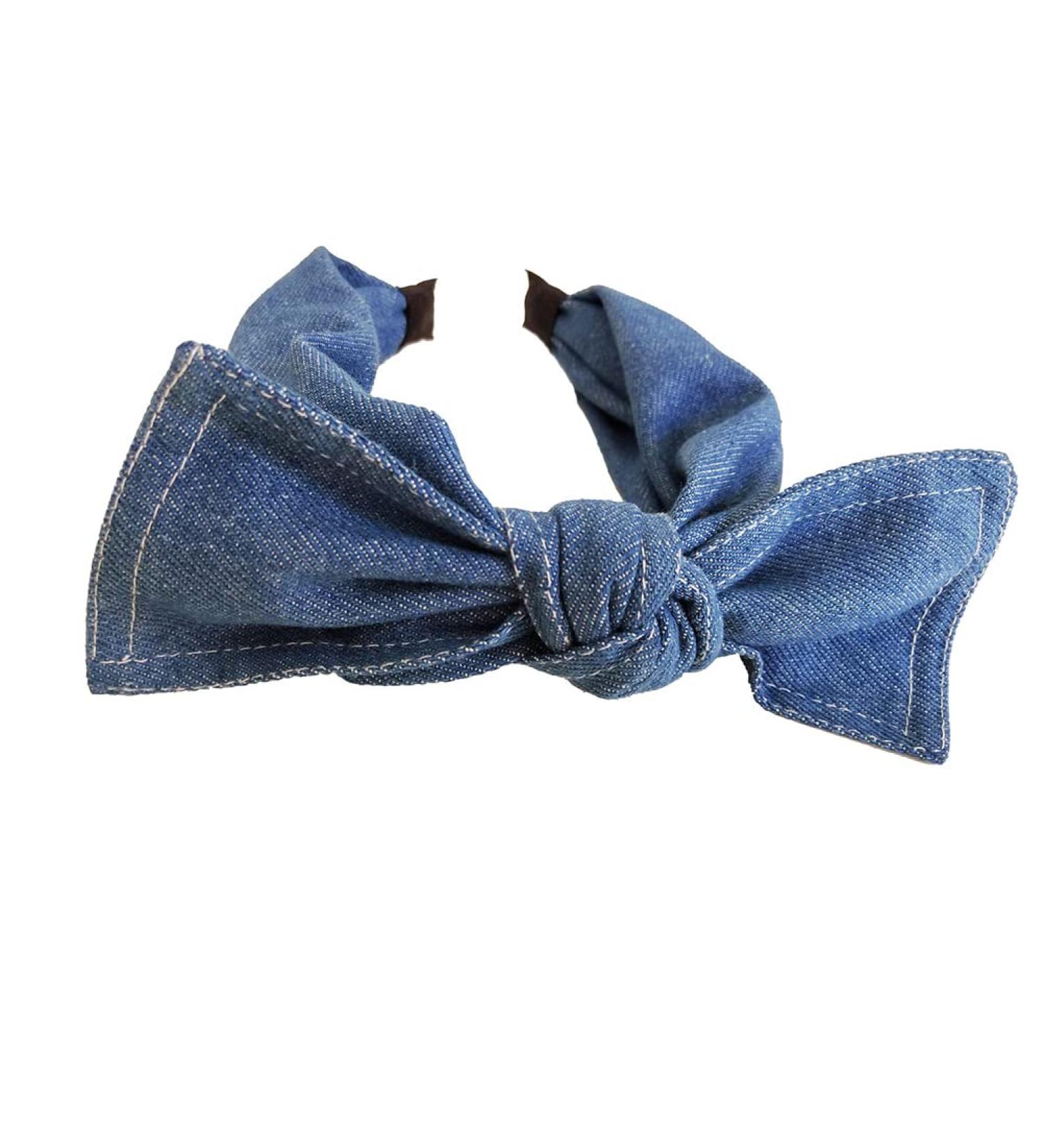 Denim Bow Knot Headband Jean Knotted Hairband Bowknot Hair Hoop Wide Head Band Cross Knot Hair Accessories for Women Blue - Buy Online on GoSupps.com