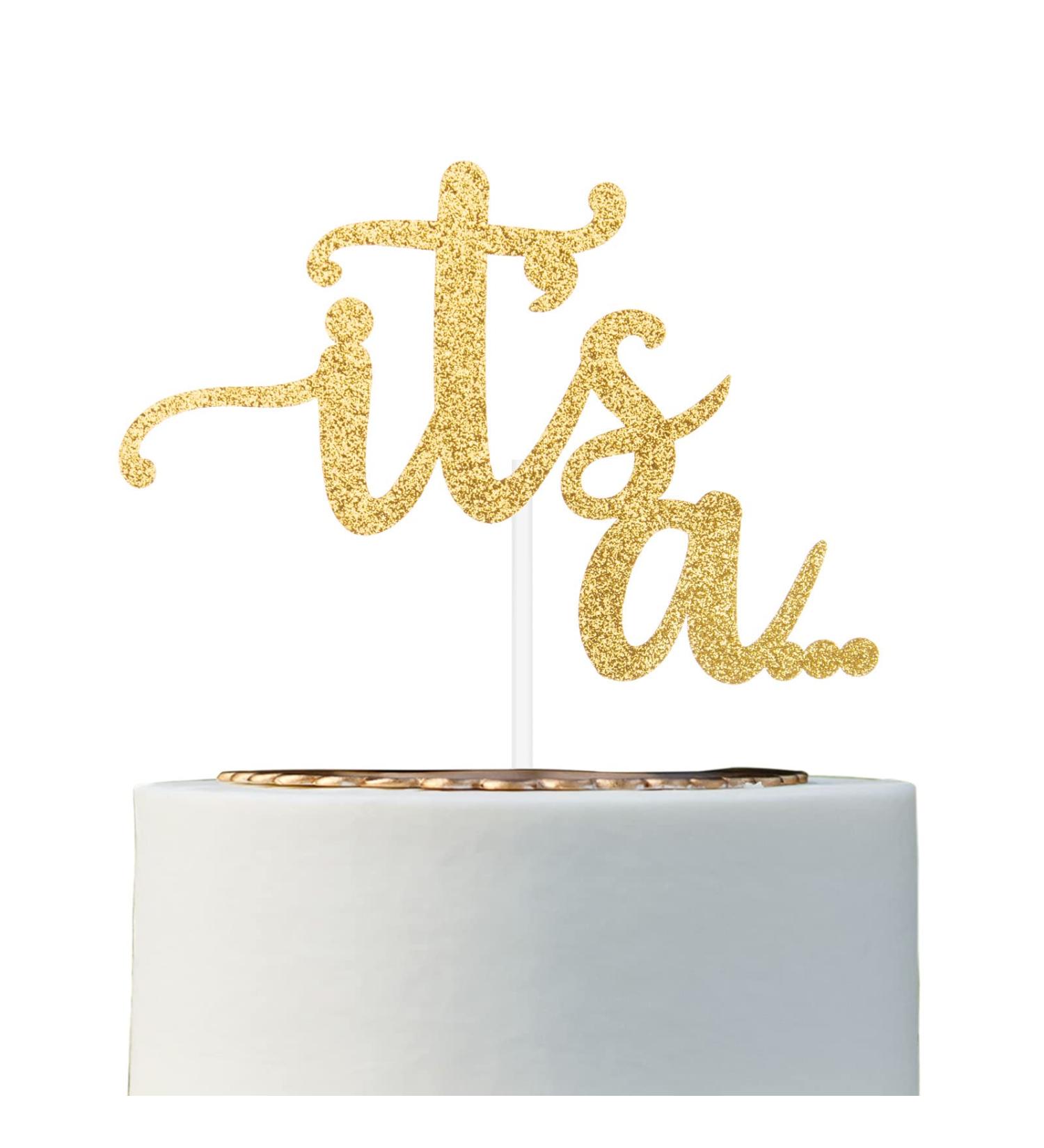 Glitter Double Sided Gold Gender Reveal Cake Topper - Boy or Girl Baby Party Decor - Buy Online on GoSupps.com