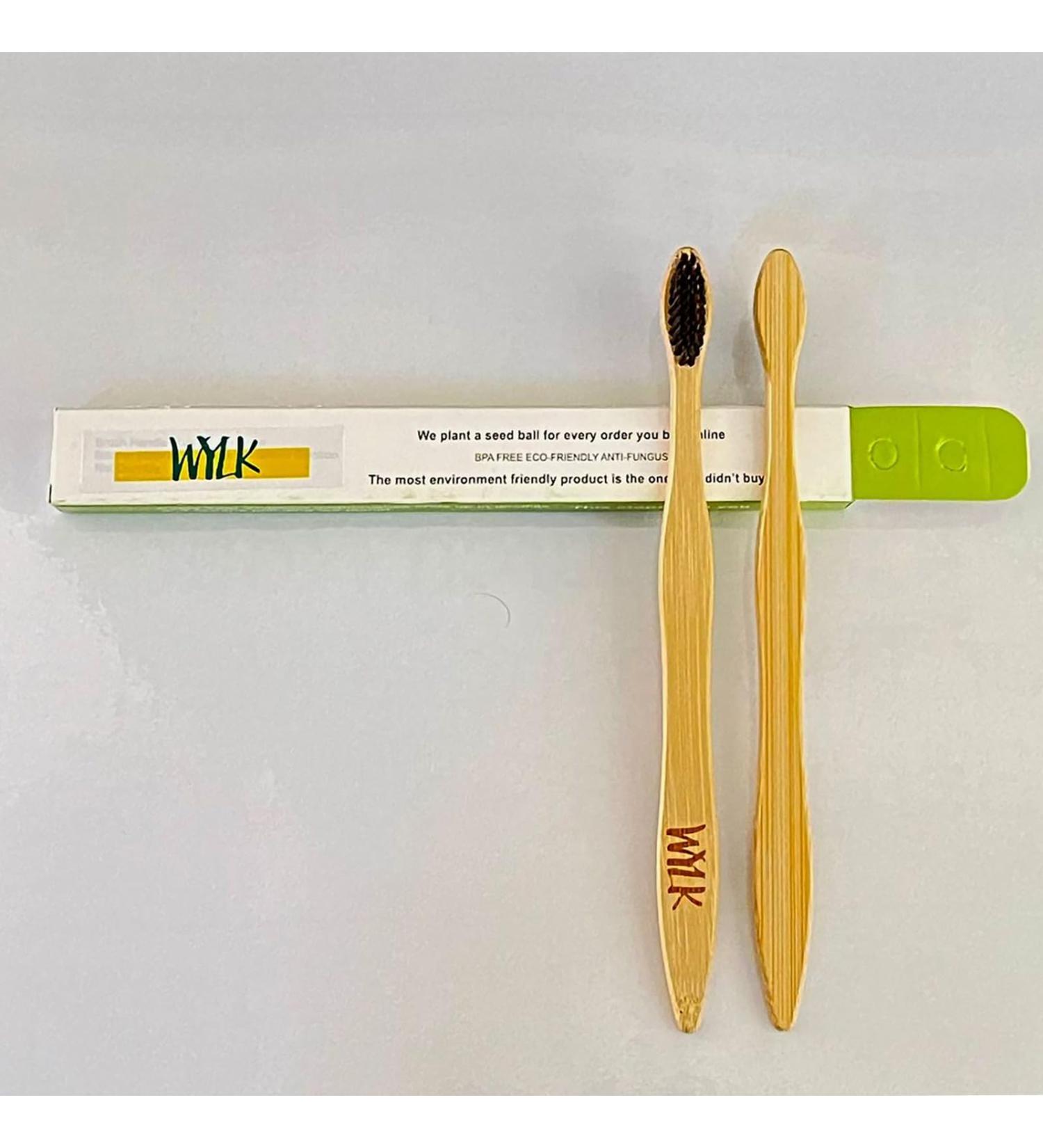 Soft Bamboo Toothbrush Set - Charcoal Infused Bristles | Eco-Friendly Pack of 2 - International Shipping Available - Buy Online on GoSupps.com