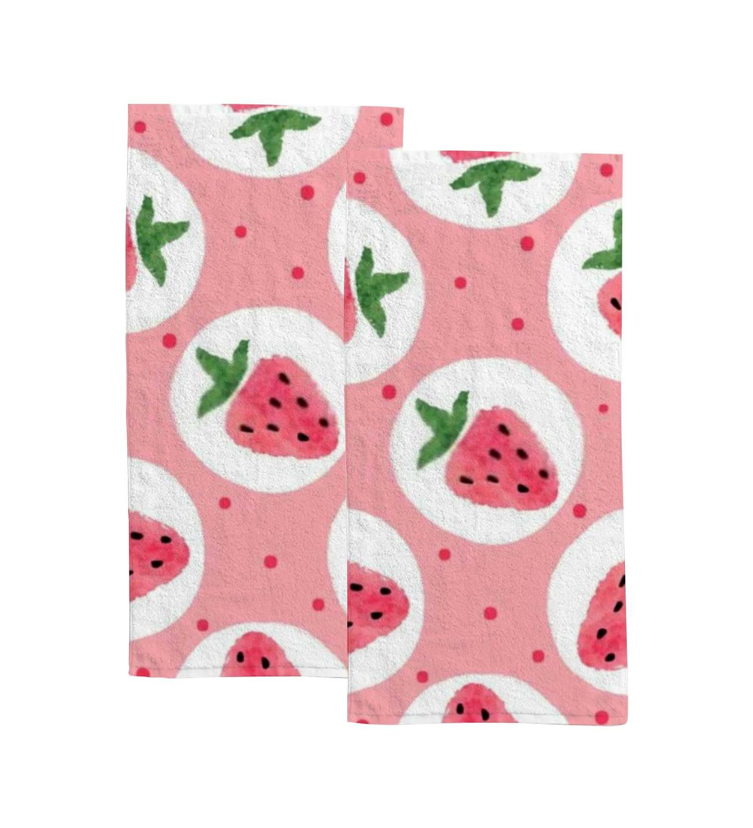 Strawberry Soft Towel Set - 2 Piece Highly Absorbent Hand Towels for Kids and Adults - Buy Online on GoSupps.com