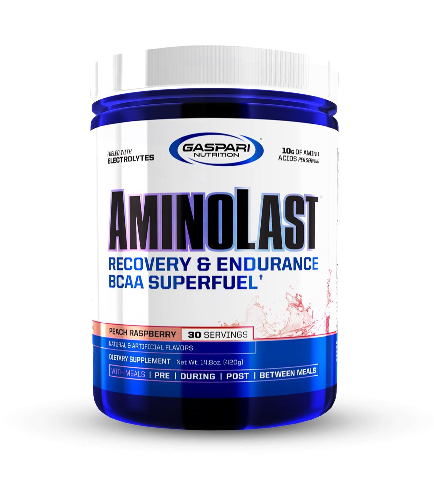 Buy Gaspari Nutrition AminoLast - Muscle Recovery & Endurance BCAA Fuel (Peach Raspberry) | 30 Servings | International Shipping Available - Buy Online on GoSupps.com