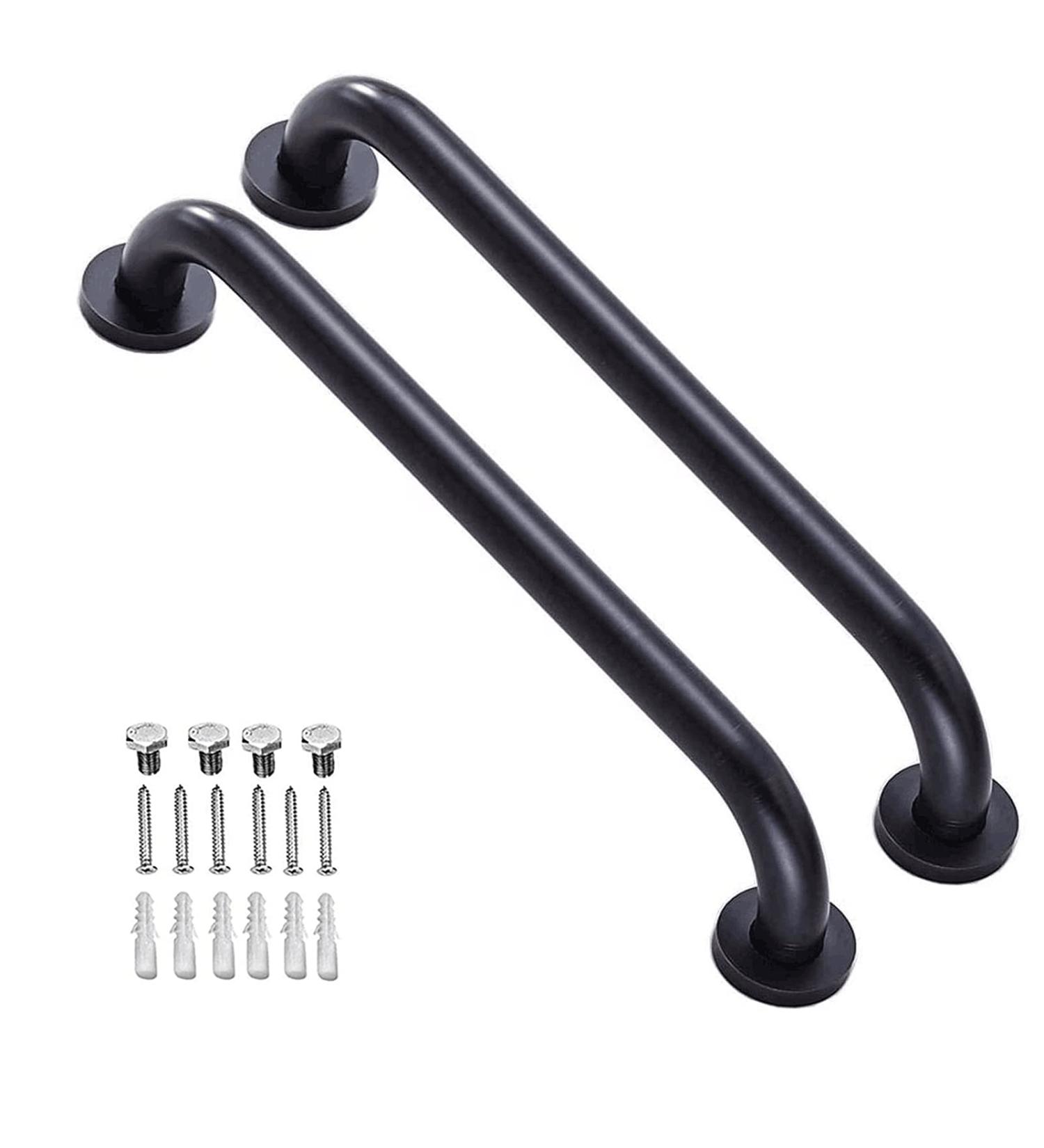2 Pack 16 Inch Matte Black Shower Grab Bar - Stainless Steel Wall Mount Safety Hand Rail Support for Bathroom, Handicap, Elderly, Injury, and Senior Assist - Matte Black 2 Count - Buy Online on GoSupps.com