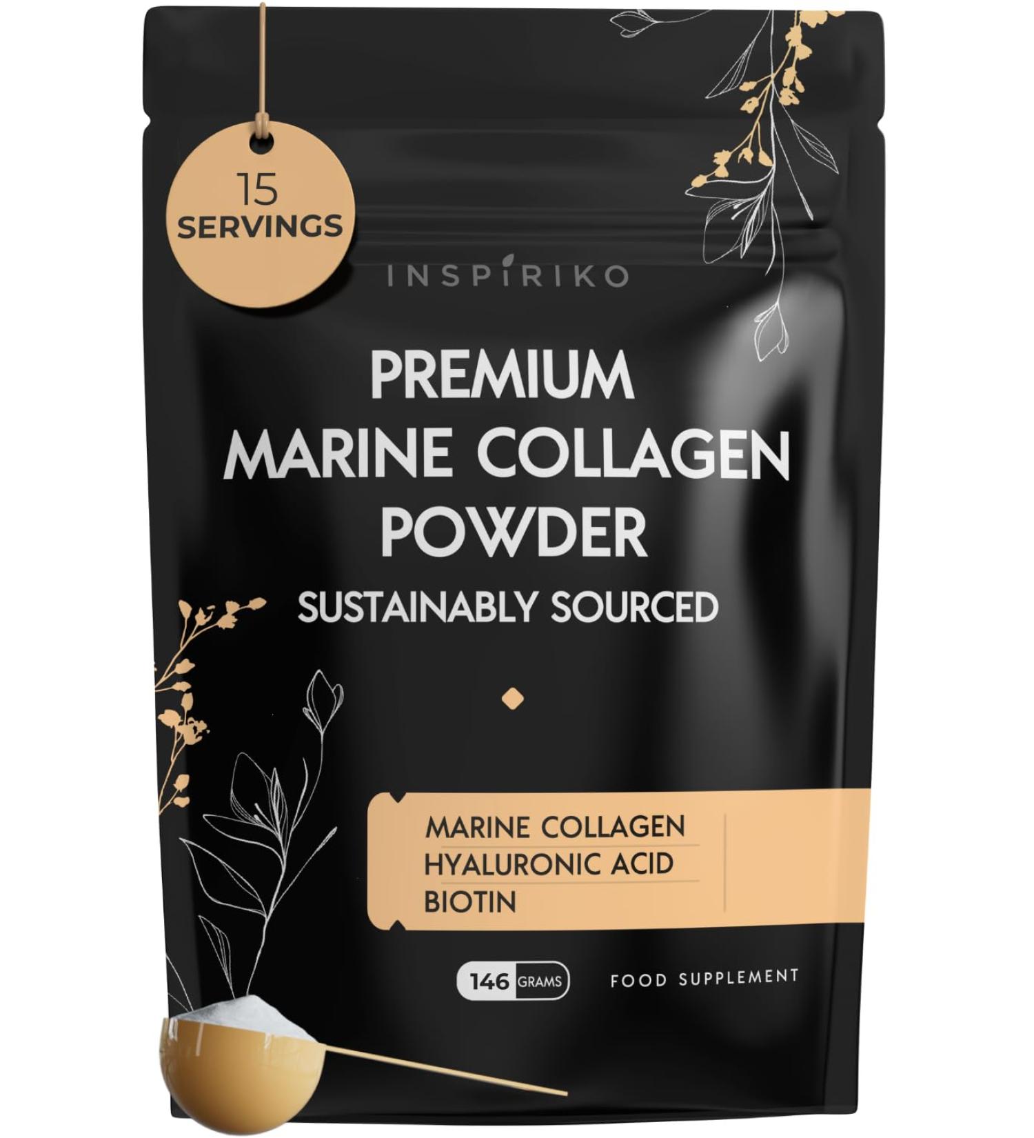 Marine Collagen Powder for Women with Hyaluronic Acid, Vitamin C, Biotin & MSM | Hydrolyzed Peptides Powder | 6 Clinical Studies | 15 Servings - Buy Online on GoSupps.com