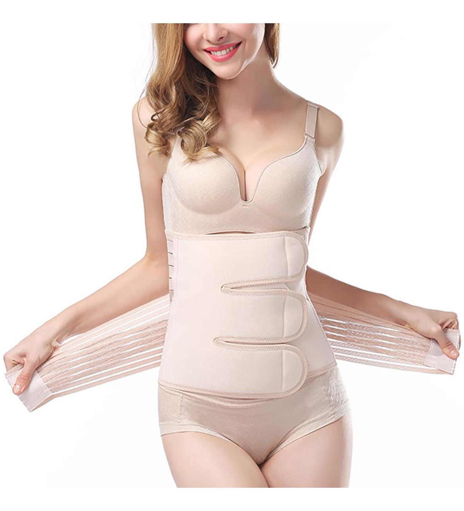 Postpartum Belly Band Wrap Belt - Post Pregnancy Recovery Girdle for C-Section & Natural Birth | Waist Trainer Body Shaper - Beige, One Size - Buy Online on GoSupps.com