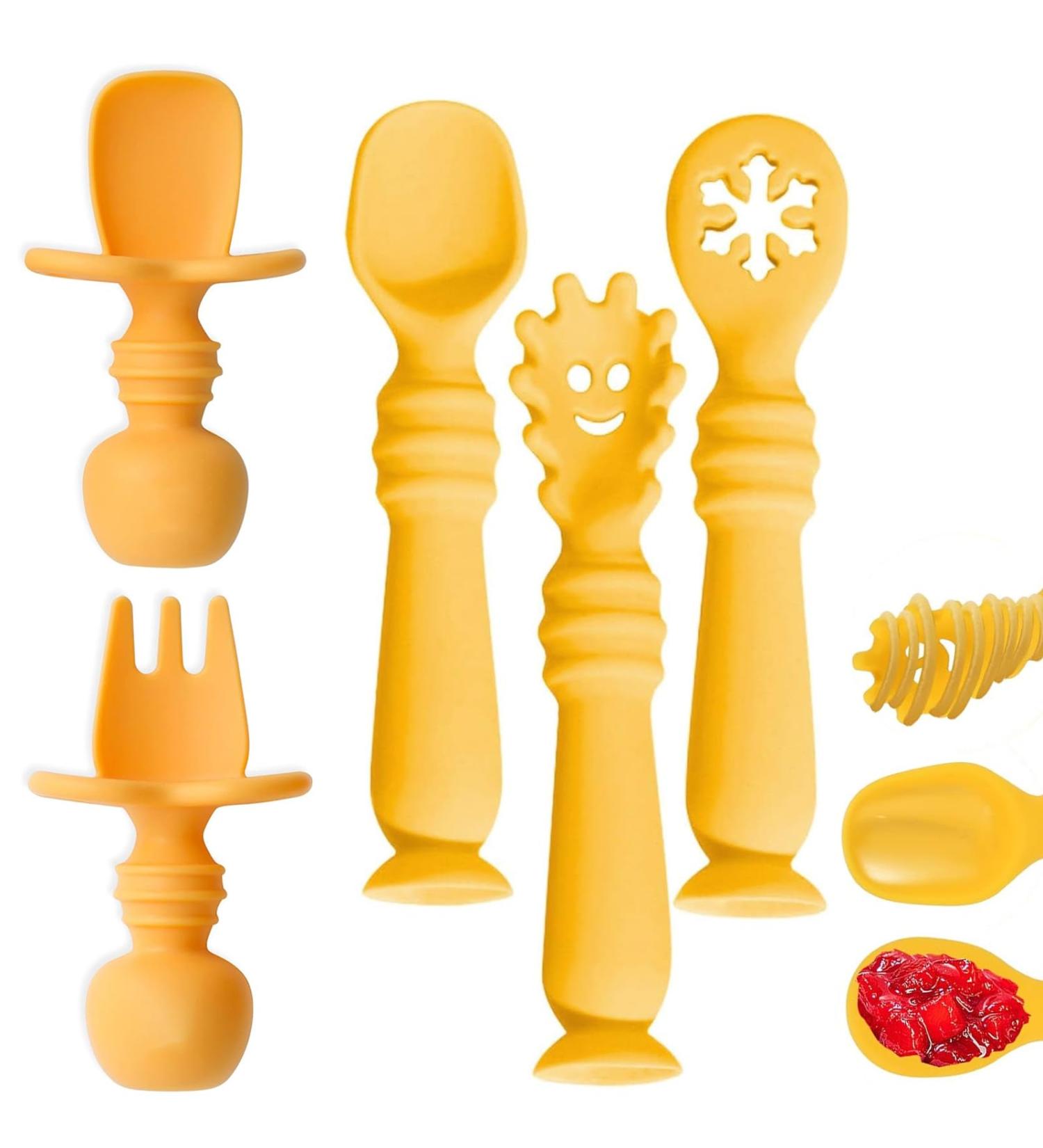 DJFOG 5 Pcs Silicone Self Feeding Spoons -Safe and Easy for Led Weaning Food-Grade Silicone Dishwasher Safe (Yellow) - Buy Online on GoSupps.com