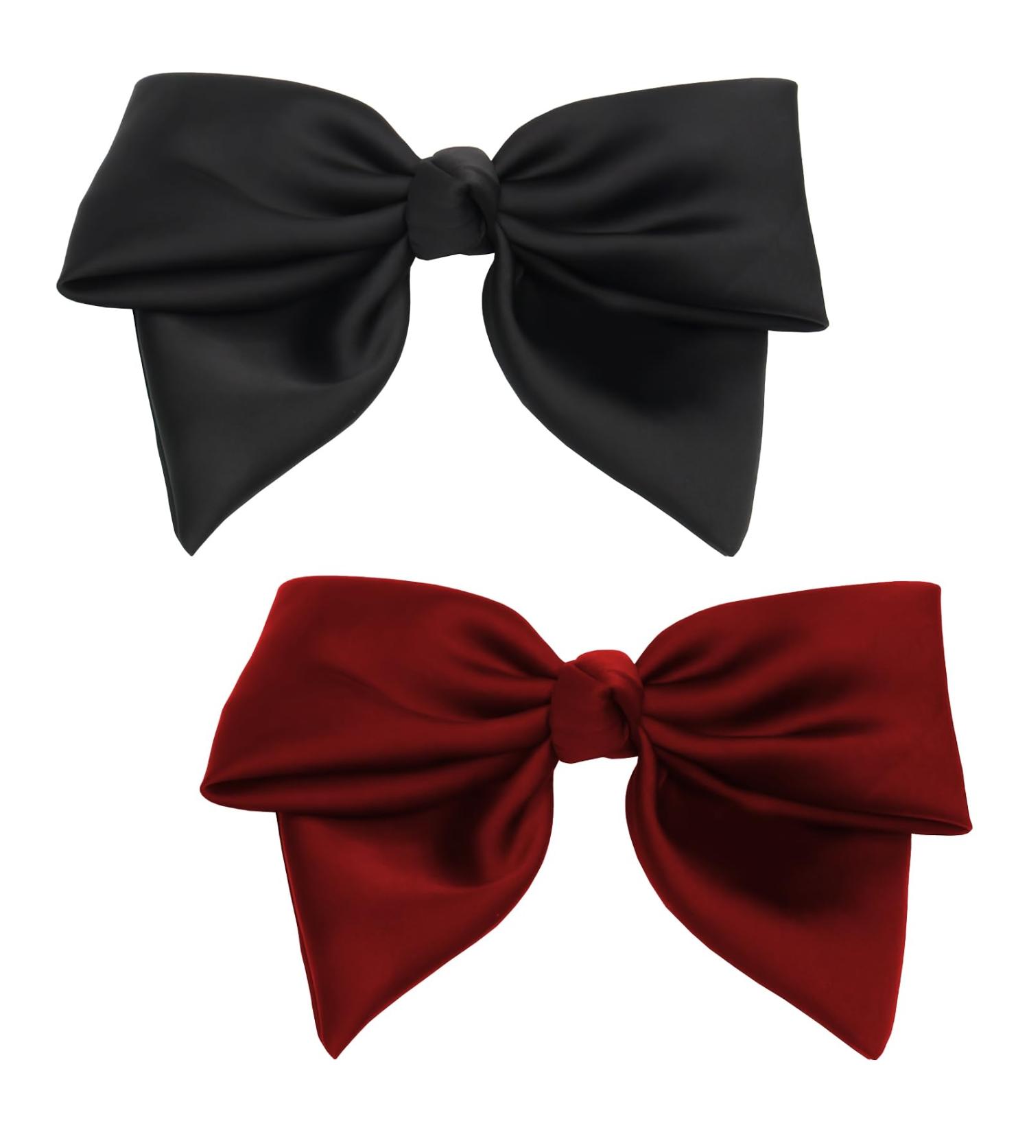 Hair Clips with Bow 2 Hair Accessories for Women Pure Colour Hair Bow Soft Satin Hair Bows for Girls Fashions Girls Hair Accessories Spring Clip Hair Jewellery Black Bow Red Hair Bow for Women Girls - Buy Online on GoSupps.com