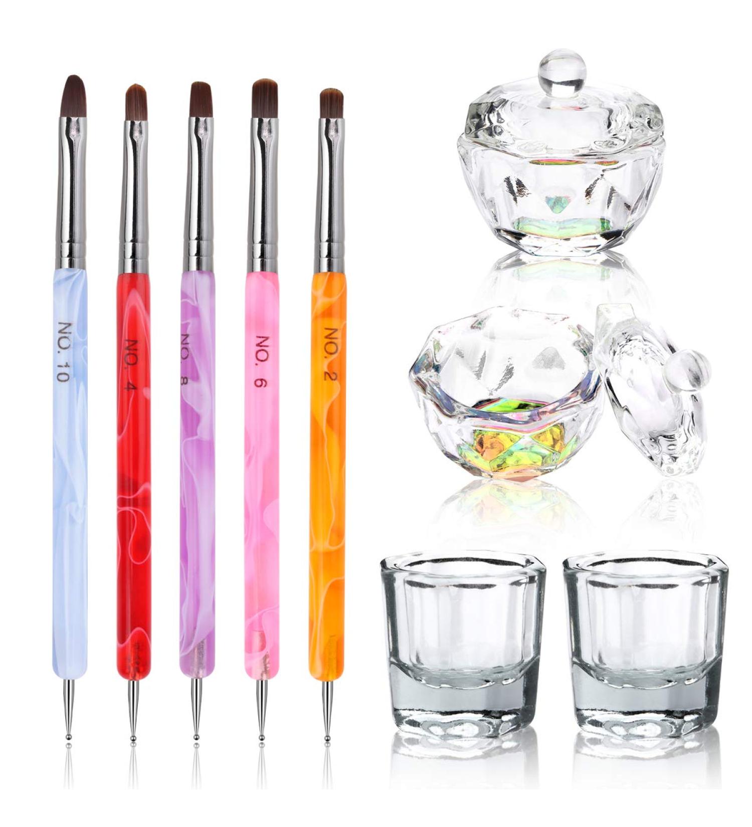 9Pcs Nail Art Brushes Dappen Dish Set - Acrylic Nail Liquid Powder Kit - Buy Online on GoSupps.com