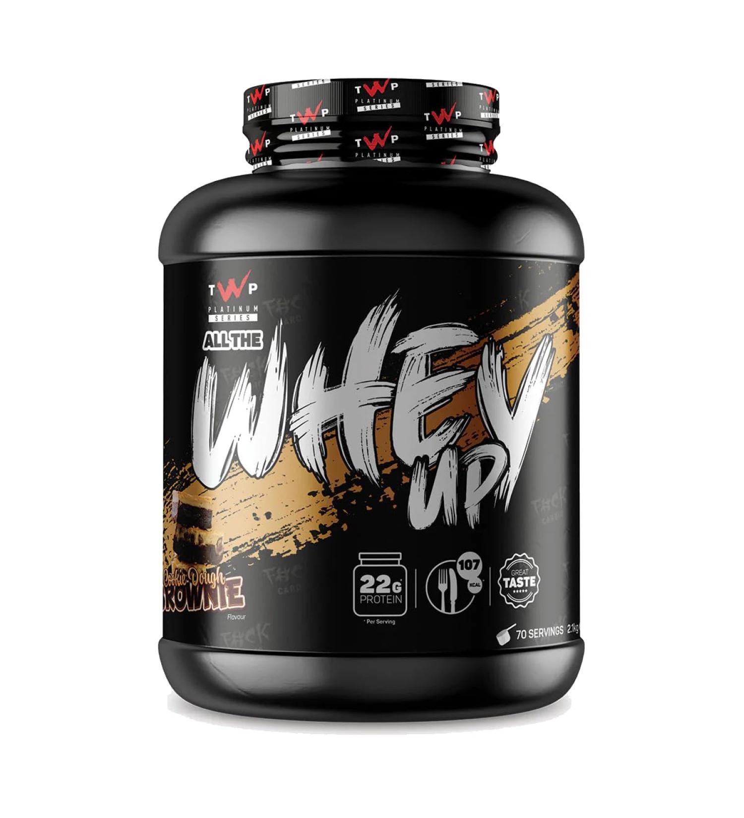 TWP Nutrition Platinum Series All The Whey Up Protein Powder Shake 23g Whey Protein Low Fat Low Carbs 2.1kg / 900g & 70/30 Servings Vegetarian Friendly (Cookie Dough Brownie 2.1kg) Cookie Dough Brownie 2.1kg - Buy Online on GoSupps.com