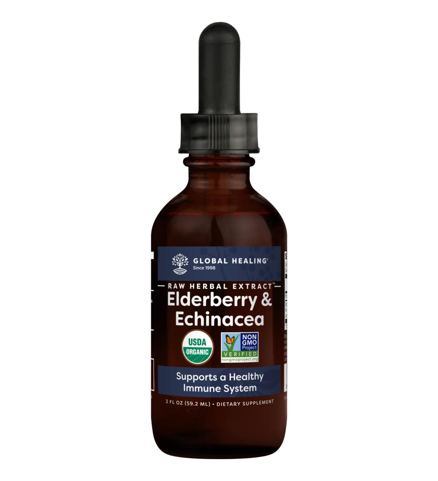 Global Healing Organic Elderberry & Echinacea Tincture | Immune Support for Adults & Kids | Vegan Non-GMO Antioxidant Formula | 2oz - Buy Online on GoSupps.com