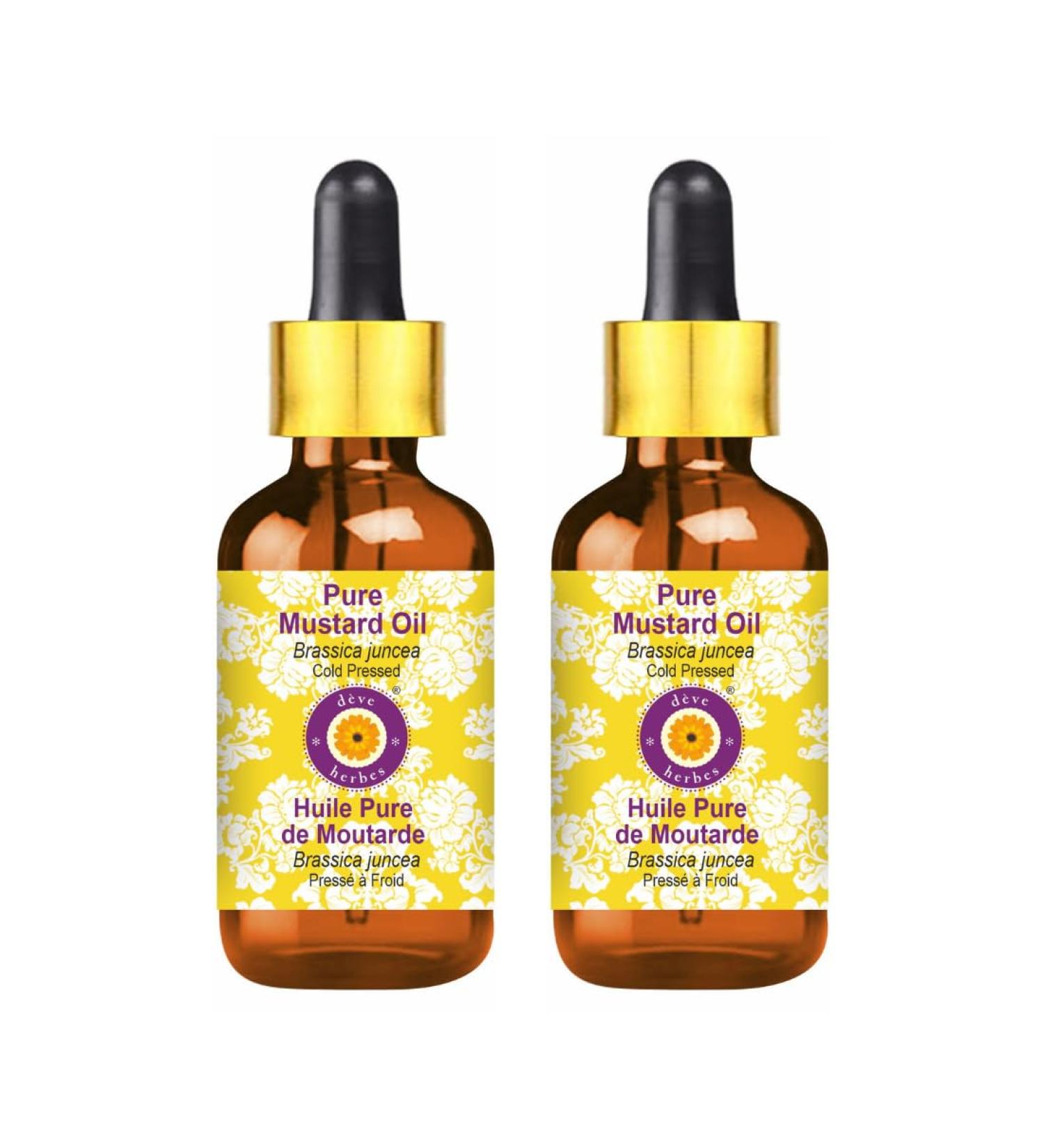 DEve Herbes Cold-Pressed Mustard Oil (Brassica Juncea) 100ml x 2 - Natural Therapeutic Quality with Glass Dripper | International Shipping - Buy Online on GoSupps.com