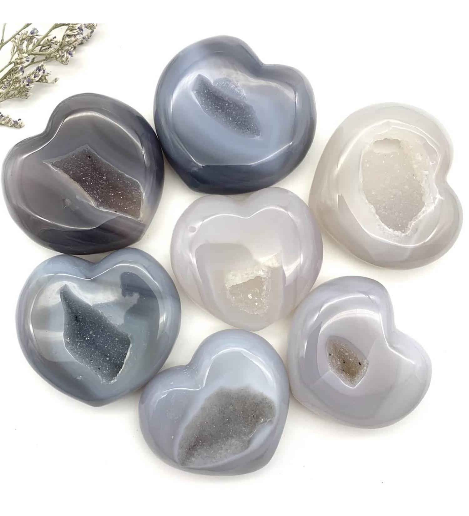 Room Decoration Gemstones for Decoration Natural Geode Agate Heart-Shaped Cluster Handmade Raw Quartz Carved Polished Decoraction Decor Stones Aura Crystal (Size : 55-65mm) - Buy Online on GoSupps.com
