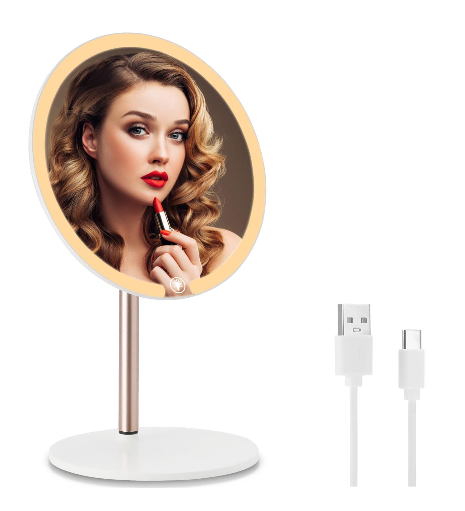 OTAZWA Professional Makeup Mirror with Lights - 8.5 HD Touch Screen Vanity Mirror | 3 Color LED Dimmable Desk Mirror - Portable & Rechargeable for Women - Ideal Cosmetic Gift - Buy Online on GoSupps.com