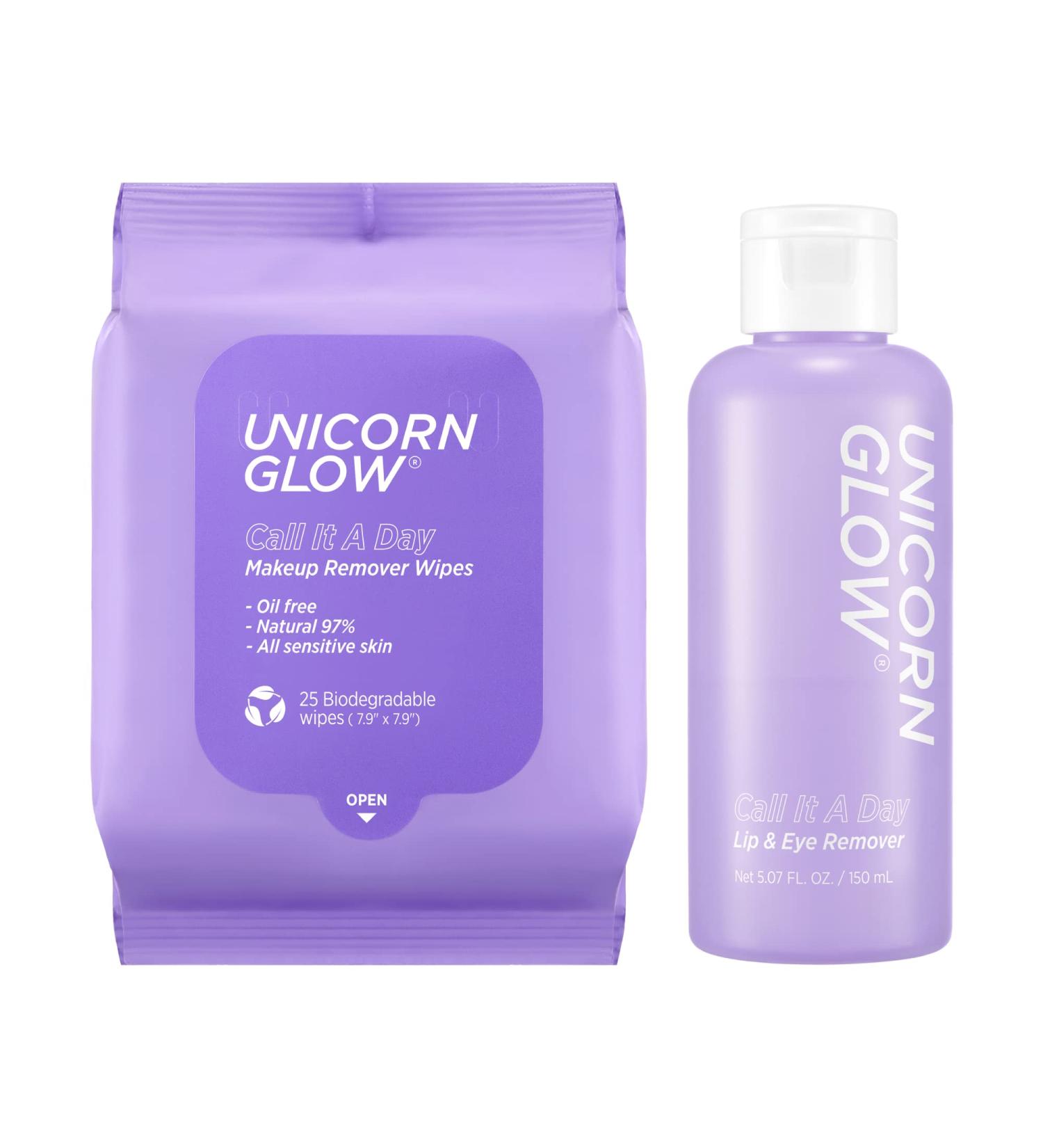 Unicorn Glow XL Biodegradable Face Wipes + Lip Eye Makeup Remover Duo - Daily Cleansing Towelettes (1 EA) - Buy Online on GoSupps.com