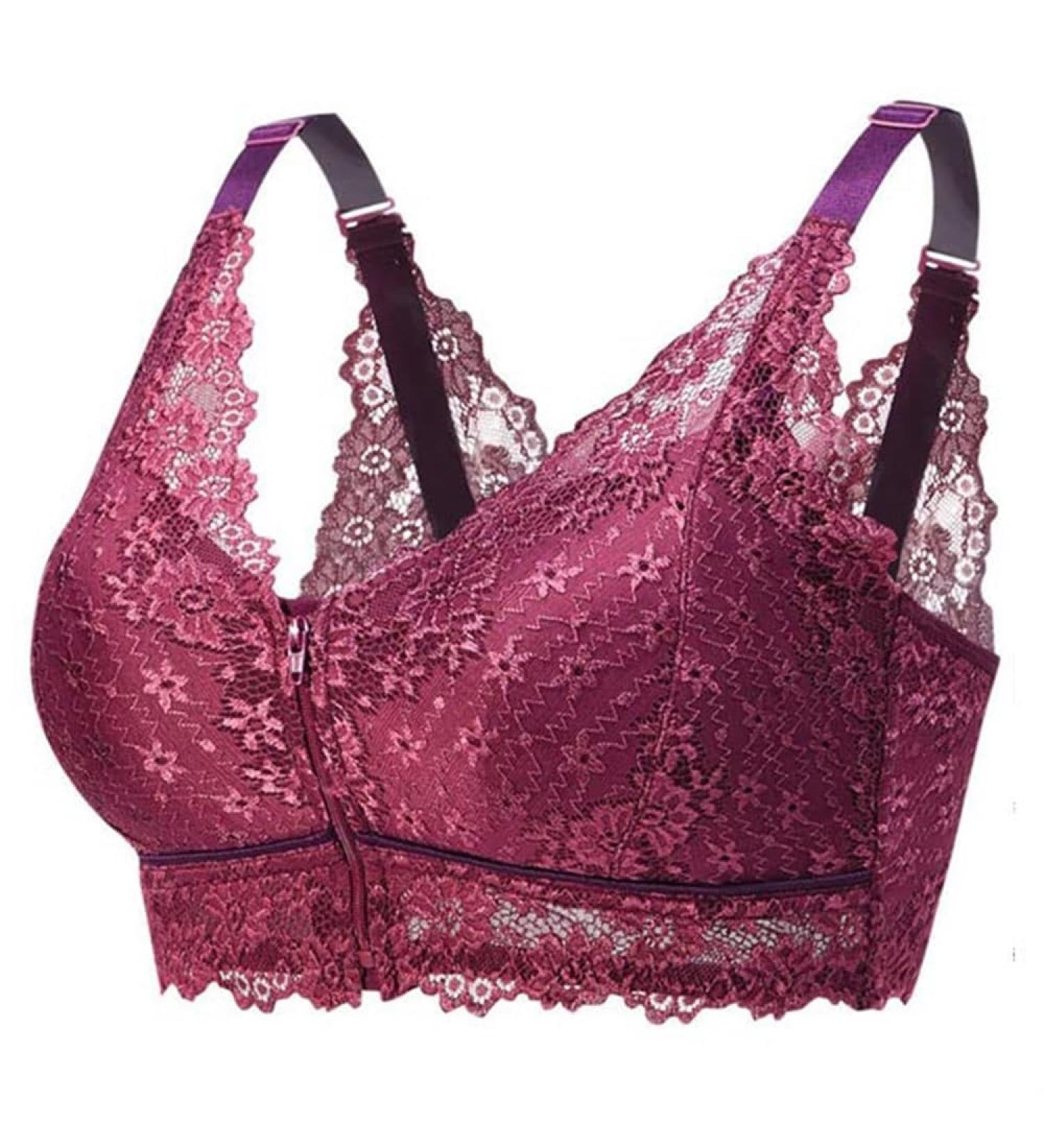 Mastectomy Bra for Women | Sexy Floral Lace Wireless Sleep Bralette | Post-Surgery Comfort | Front Zip Purple - Buy Online on GoSupps.com