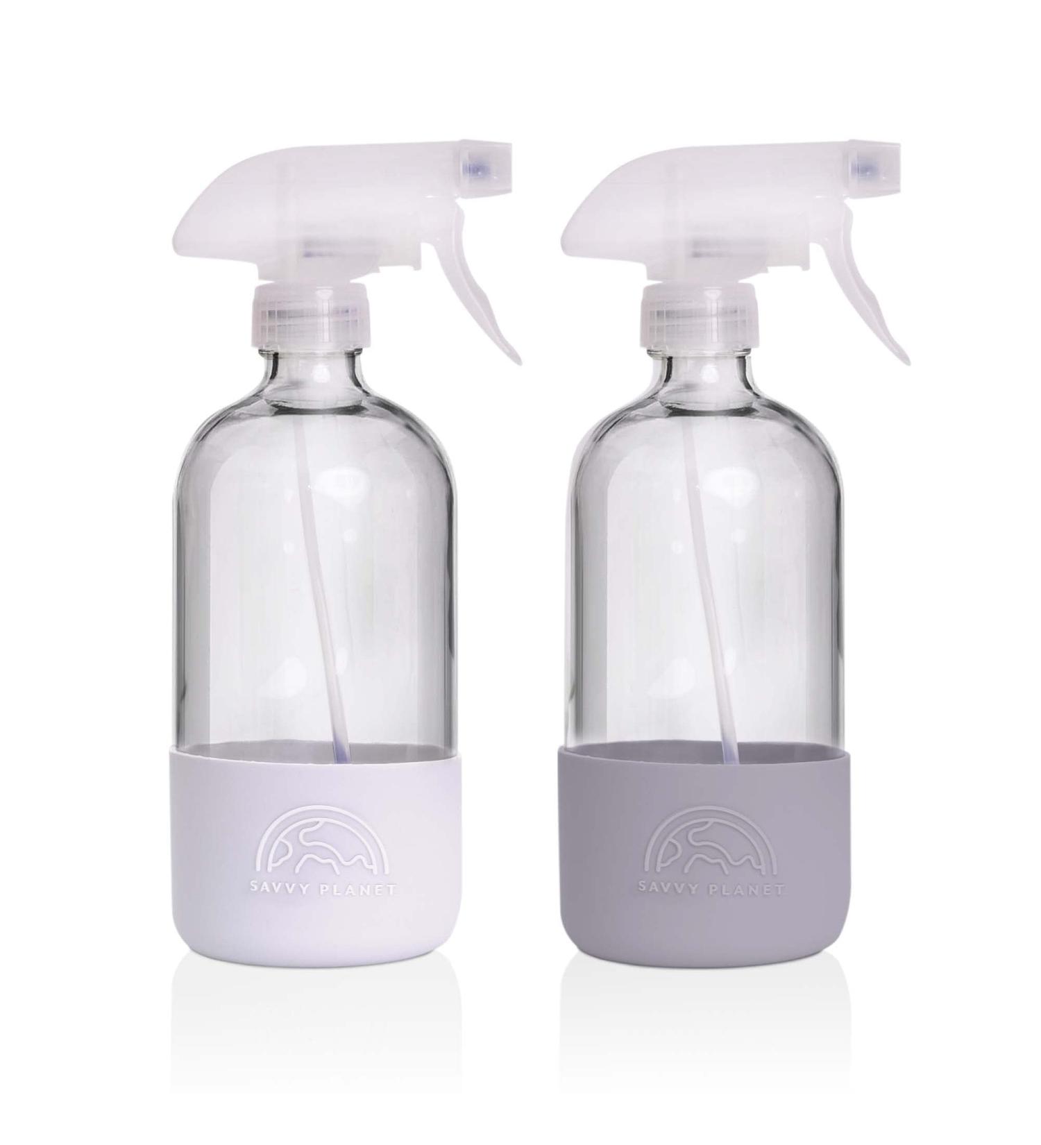 Savvy Planet 16 oz Clear Glass Spray Bottles with Silicone Sleeve - 2 Pack White & Gray, Refillable for Cleaning Solutions, Essential Oils, Misting Plants - Quality Sprayer - Buy Online on GoSupps.com