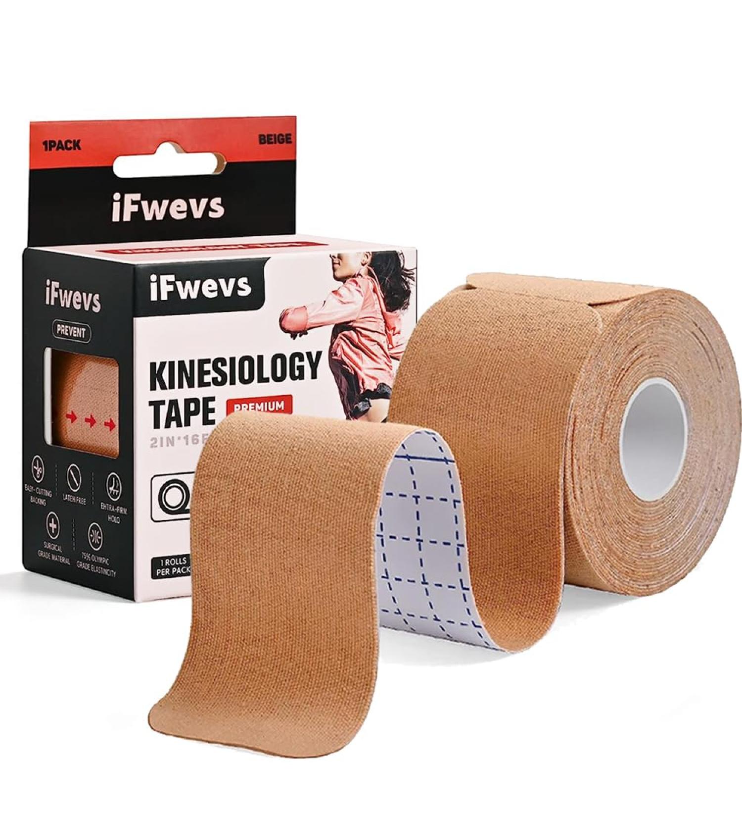 16ft PreCut Kinesiology Tape for Joint & Muscle Pain Relief - Latex Free Cotton Elastic Athletic Tape - 2 x 16ft - Beige - Buy Online on GoSupps.com