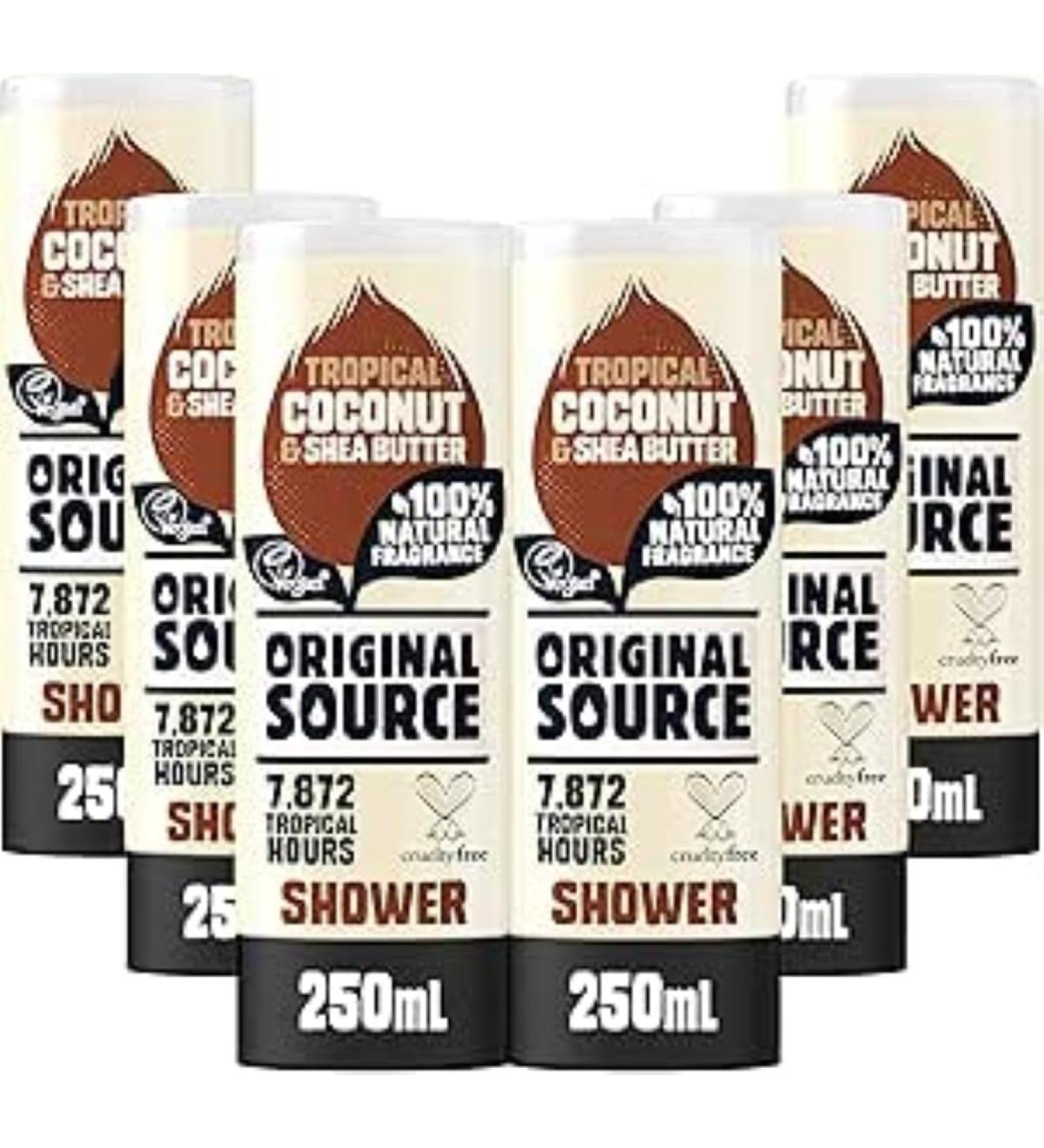 ORIGINAL SOURCE Source Gel Douche Noix de Coco & Beurre de Karit 250 ml - Lot de 6 Sel de mer et douche de samphire - Buy Online on GoSupps.com