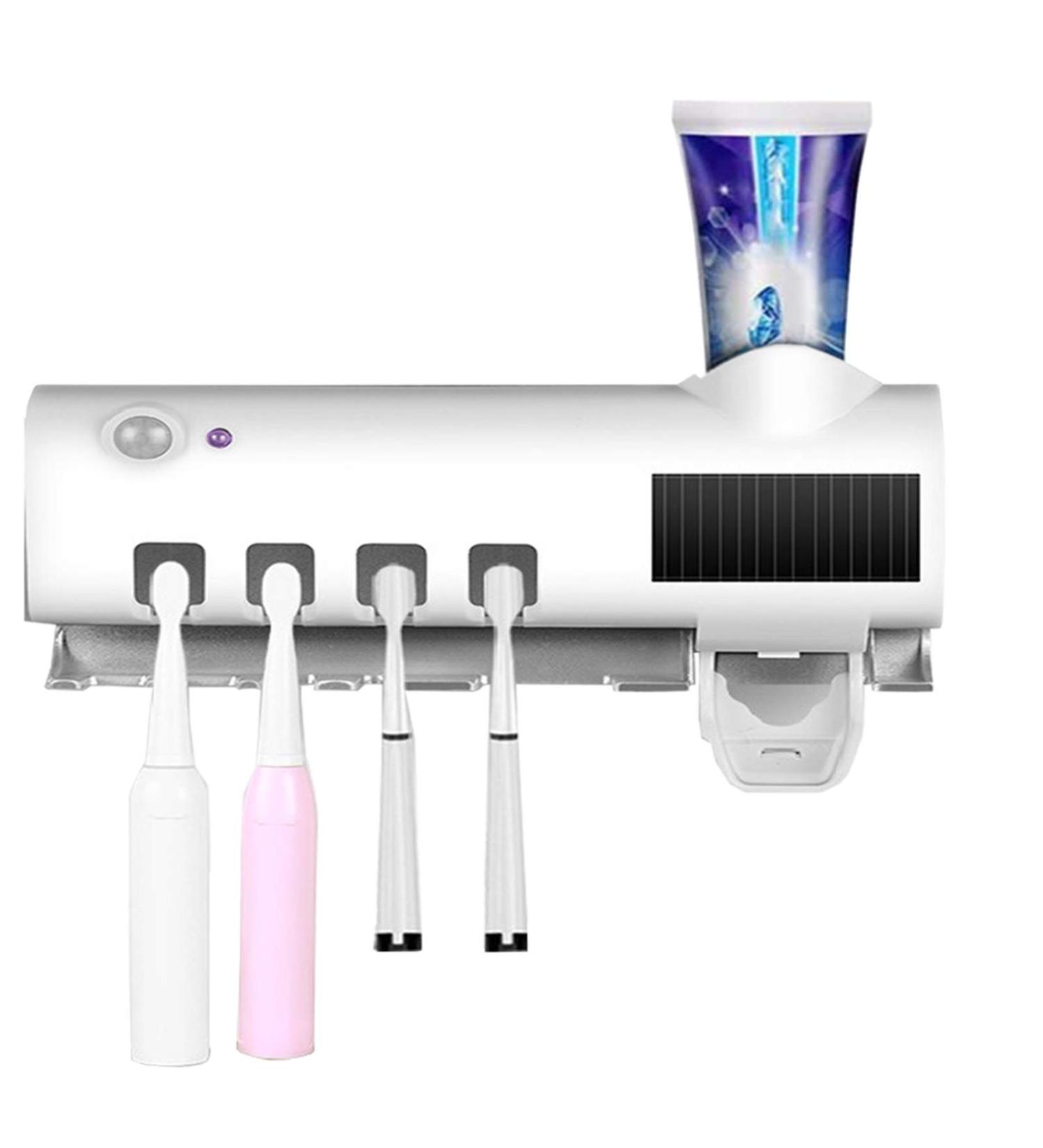 AQOTER UV Sterilizer Toothbrush Holder & Wall Toothpaste Dispenser - Solar USB Rechargeable Family Bathroom Organizer - Buy Online on GoSupps.com