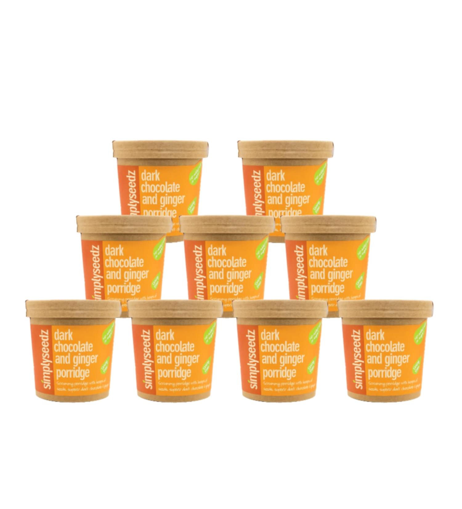 Simplyseedz Porridge Pots Dark Chocolate & Ginger 60g (9 x Pots) Vegan Compostable recyclable pot Vegan 100% Natural Nourishment Unprocessed - Buy Online on GoSupps.com