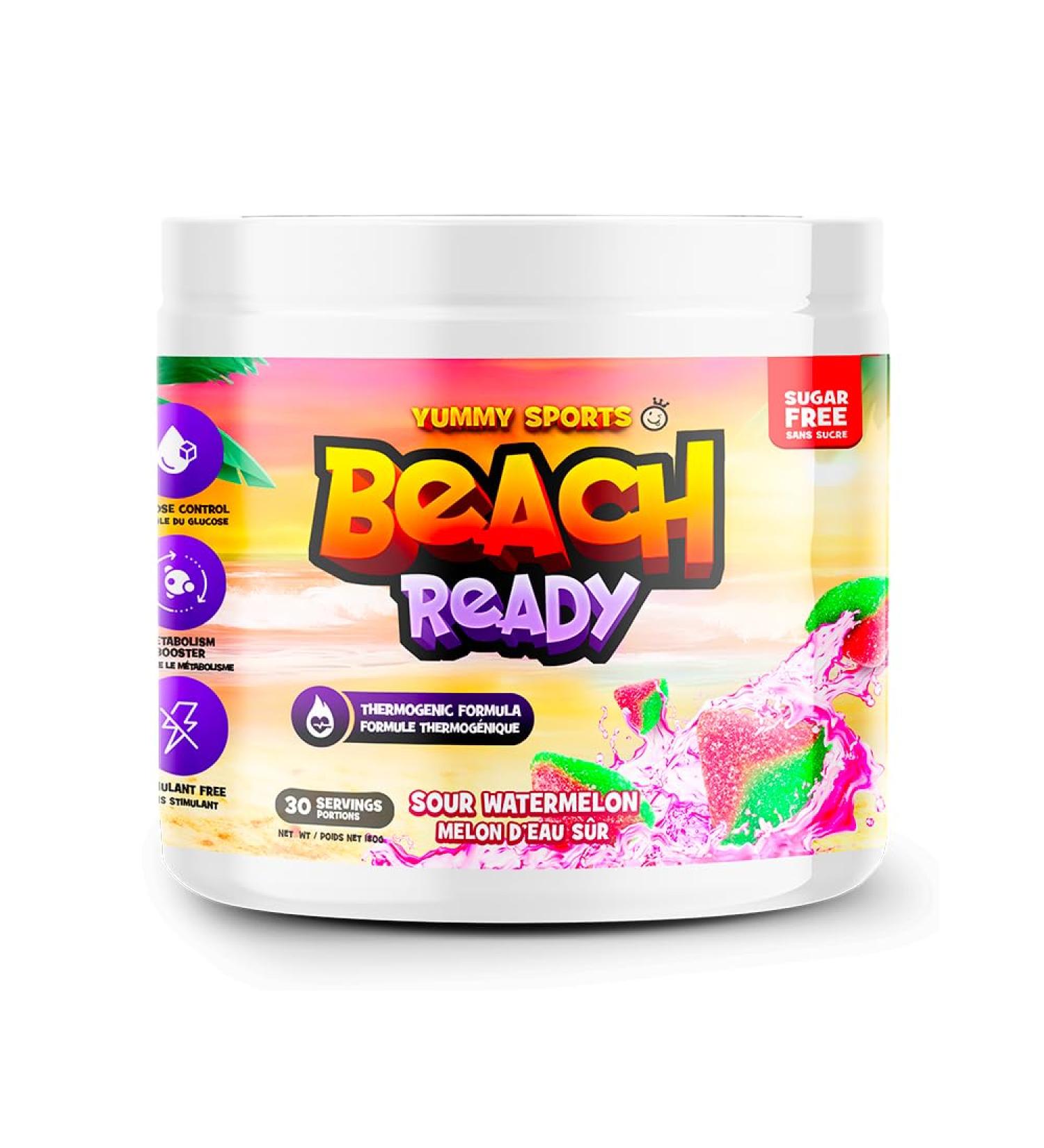 Yummy Sports Beach Ready Fat Burner Supplement - Stimulant Free Pre Workout Powder For Men & Women - Promote Weight Loss Improves Metabolism - 180g 30 Serving - Sour Watermelon - Buy Online on GoSupps.com