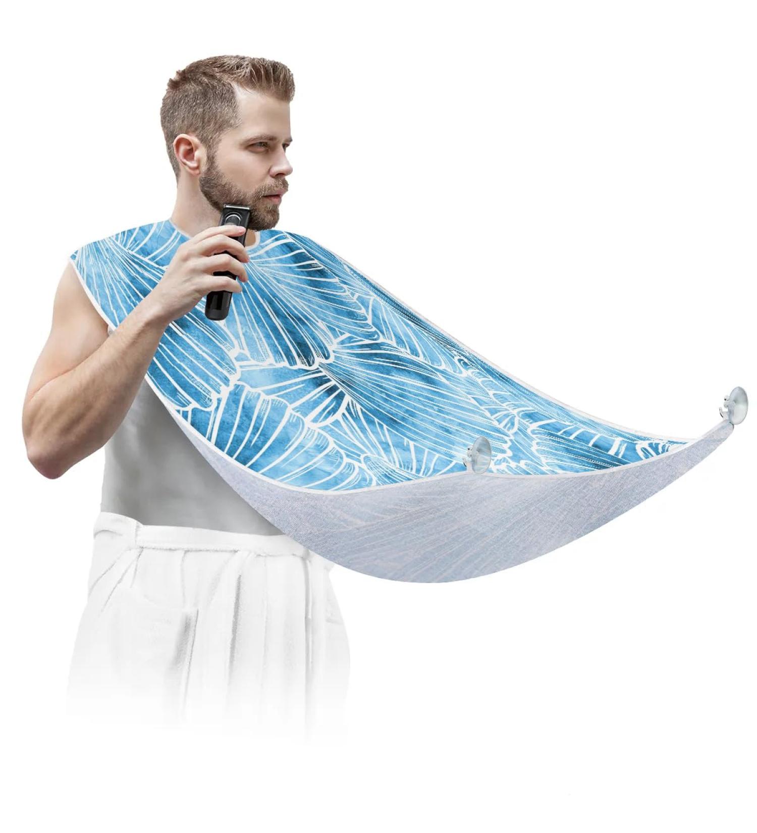 Watercolor Seashells Beard Bib Apron | Non-Stick Waterproof Hair Catcher for Men | Grooming Cape with Suction Cups | Perfect Gifts for Men - Buy Online on GoSupps.com