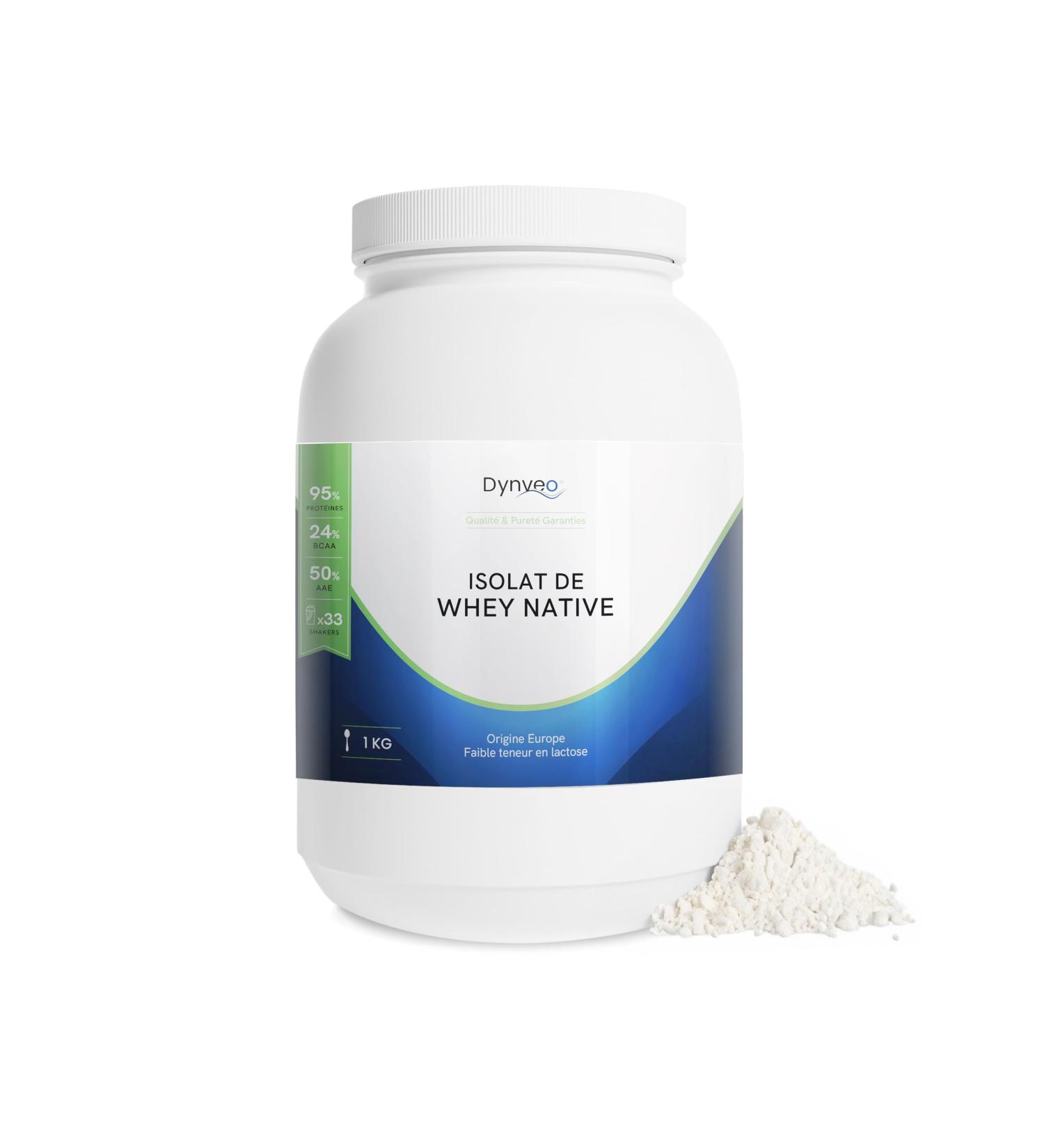 Whey Native Isolate Powder 1 kg Weight Drying Bodybuilding Rich in BCAA from Cow Milk Whey Pure 95% Protein Preworkout Post Workout Made in France. DYNVEO - Buy Online on GoSupps.com
