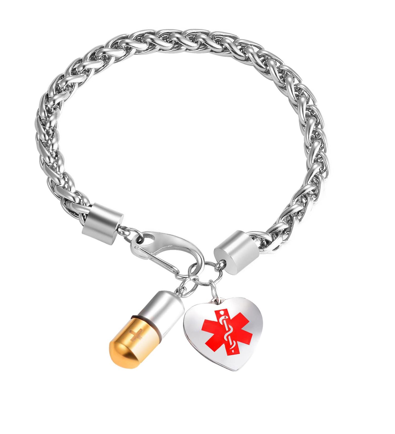 High-Quality Stainless Steel Pill Case Bracelet for Men - Capsule Cross Medicine Keepsake - International Shipping Available - Buy Online on GoSupps.com