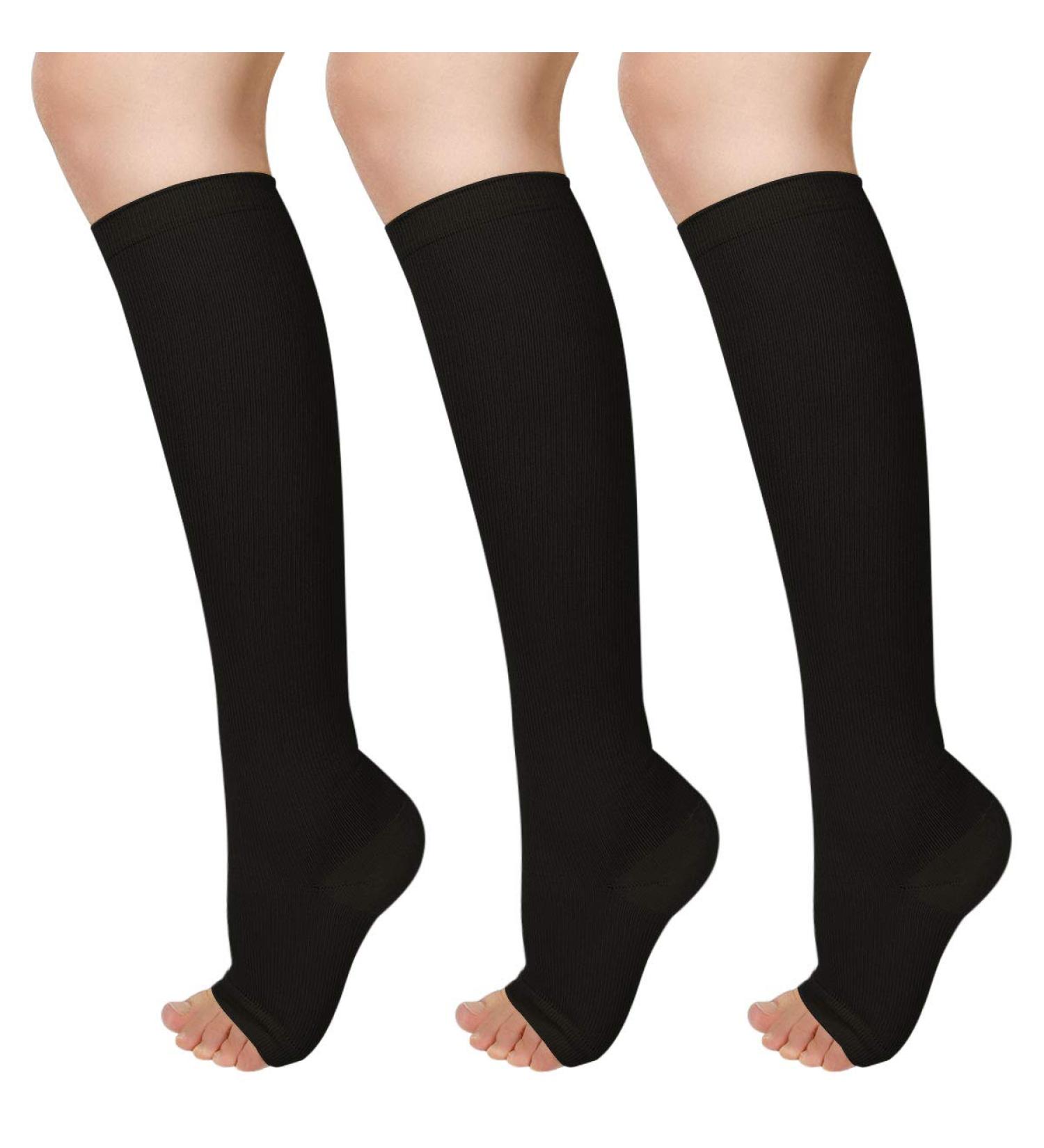 Ikfashoni 3 Pairs Toeless Compression Socks 15-25mmHg for Women & Men - XXL Black - Buy Online on GoSupps.com