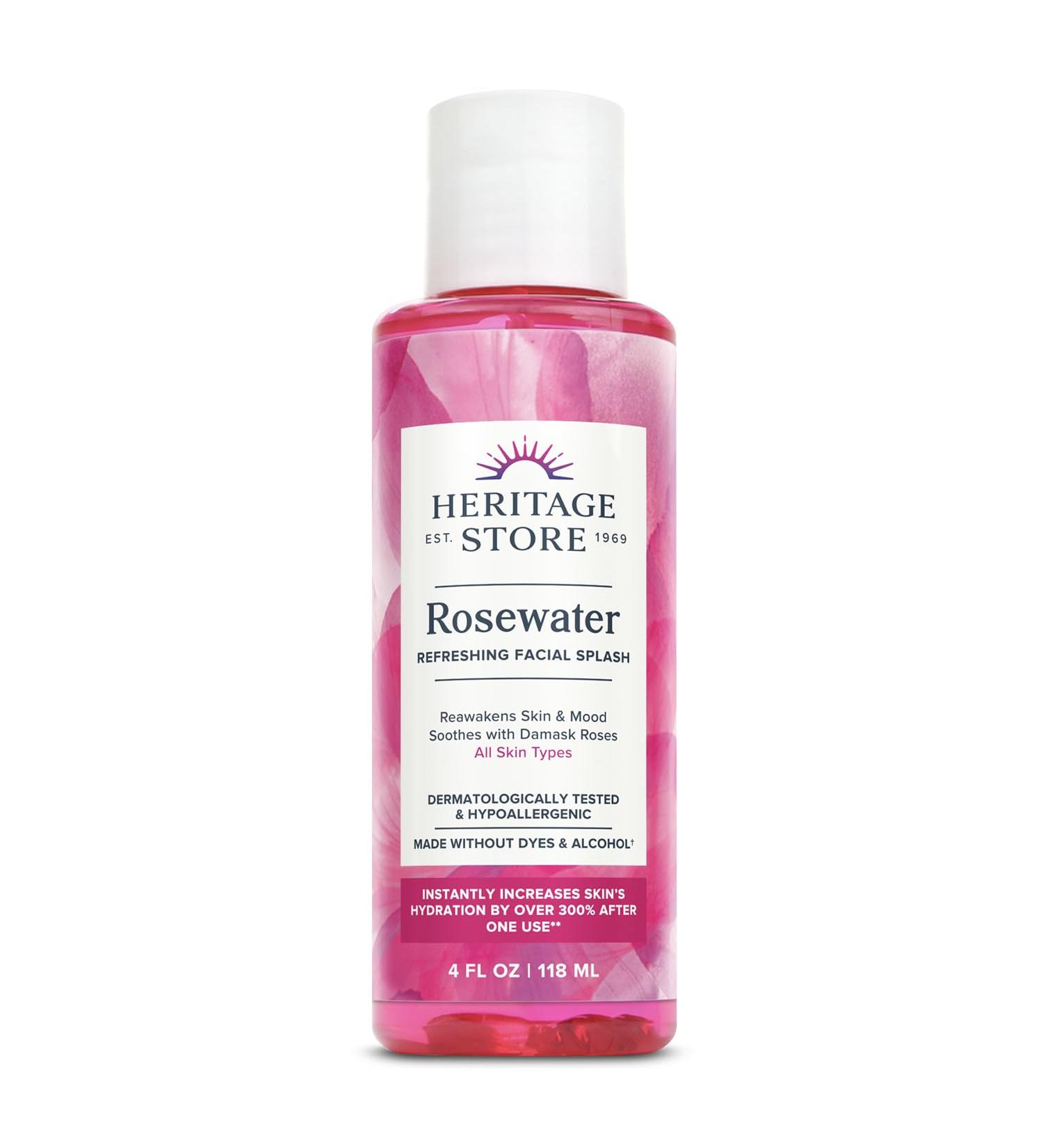 HERITAGE STORE Rosewater Facial Splash - Refreshing Glow for All Skin Types Hypoallergenic & Vegan 4oz - Buy Online on GoSupps.com