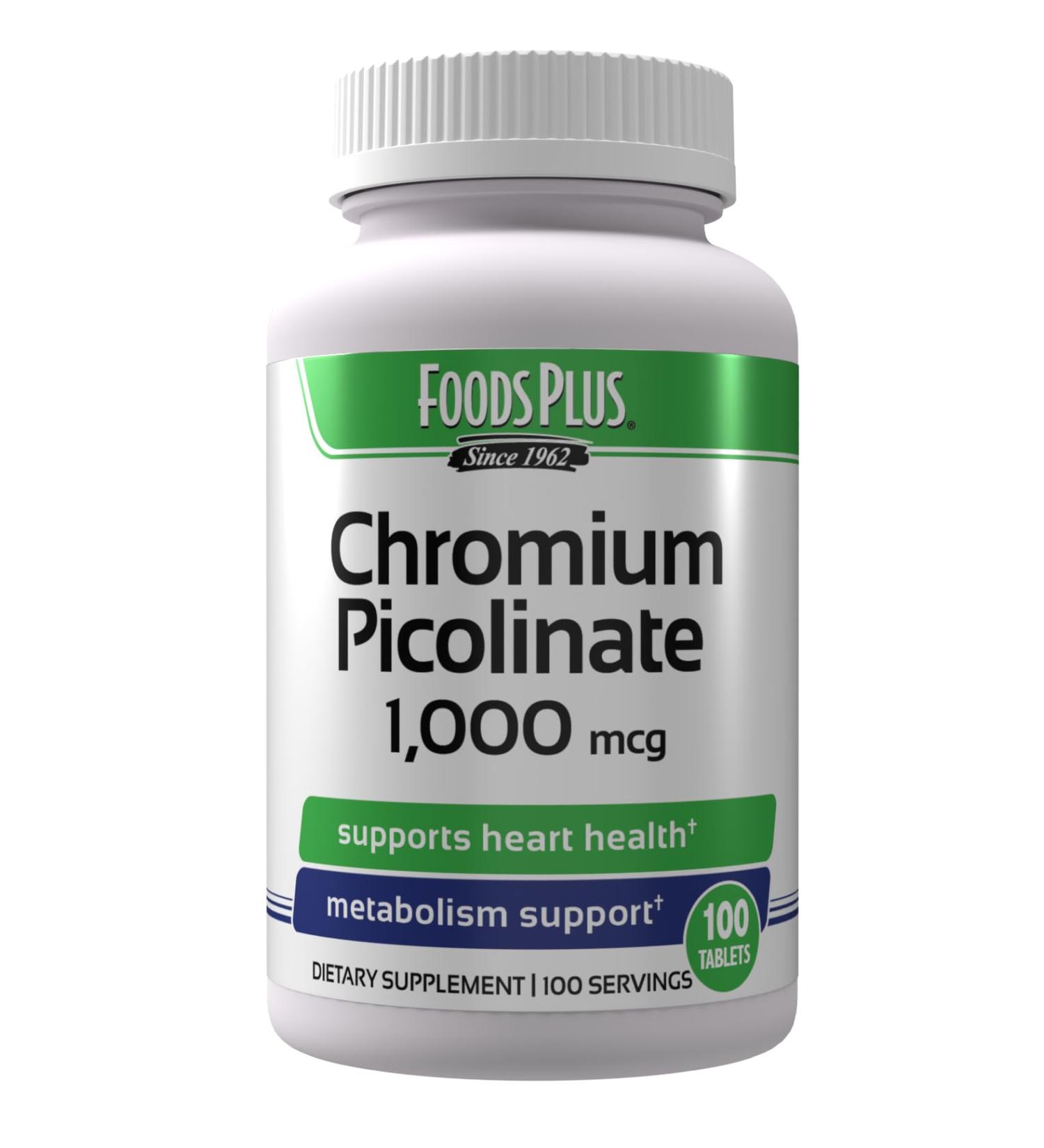 FoodsPlus Chromium Picolinate 1 000 mcg Mineral Supplement Superior Apsorption Chromium Supplement 100 Servings