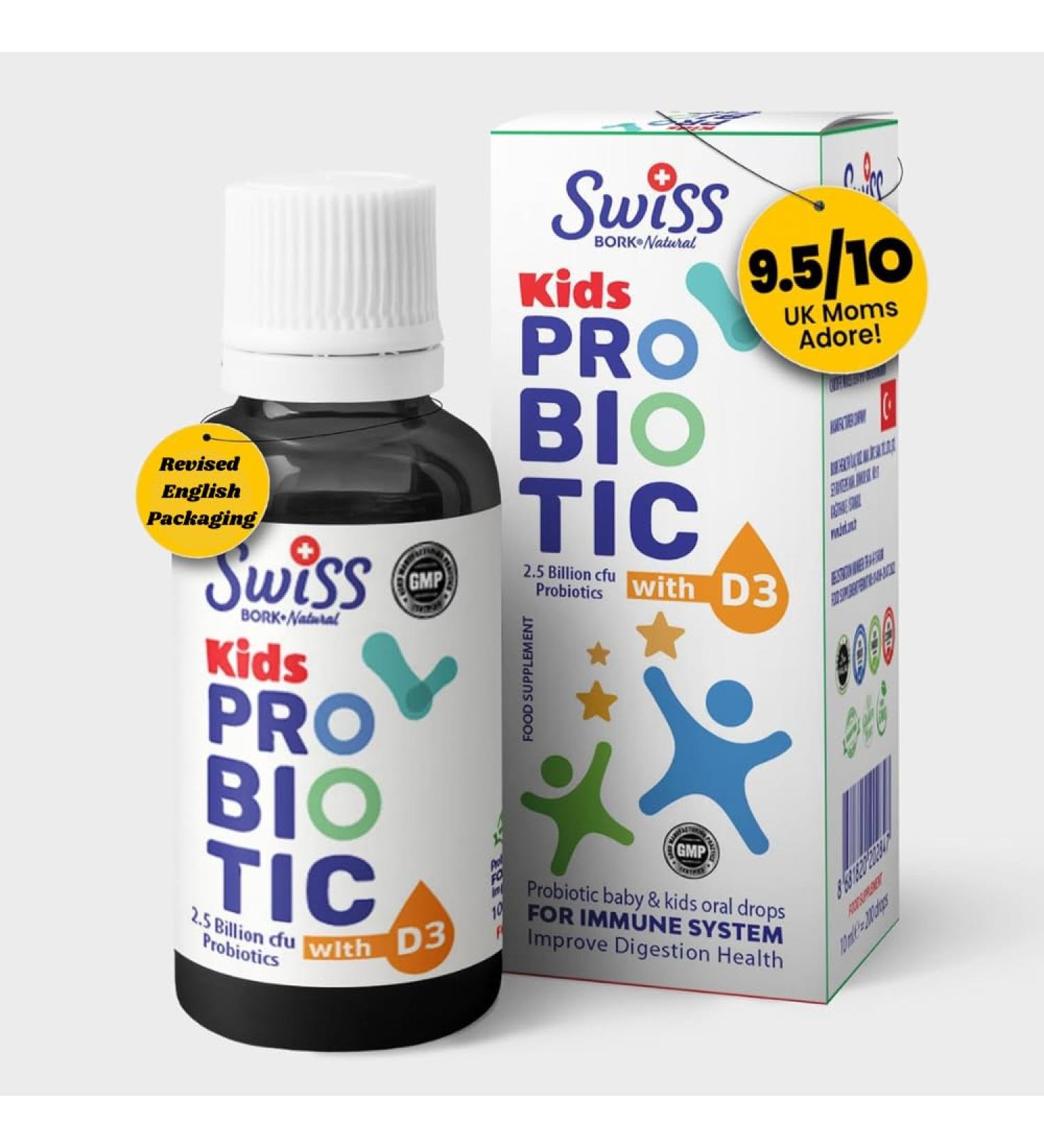 Swiss Bork Baby Probiotic Drops with Vitamin D3 Kids Probiotics for Gut Health Effective Digestive Support and Colic Relief 10ML & 45 Days Supply (Halal) - Buy Online on GoSupps.com