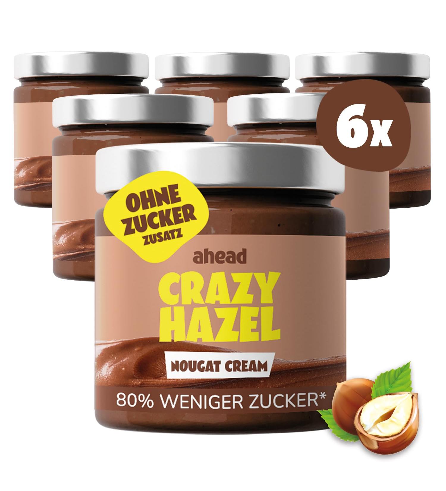 Ahead Crazy Hazel | 6 x 200g Sugar-Free Hazelnut Chocolate Spread | Low-Sugar Gluten-Free Vegetarian Chocolate Cream | Healthy 1.2 kg Pack - Buy Online on GoSupps.com