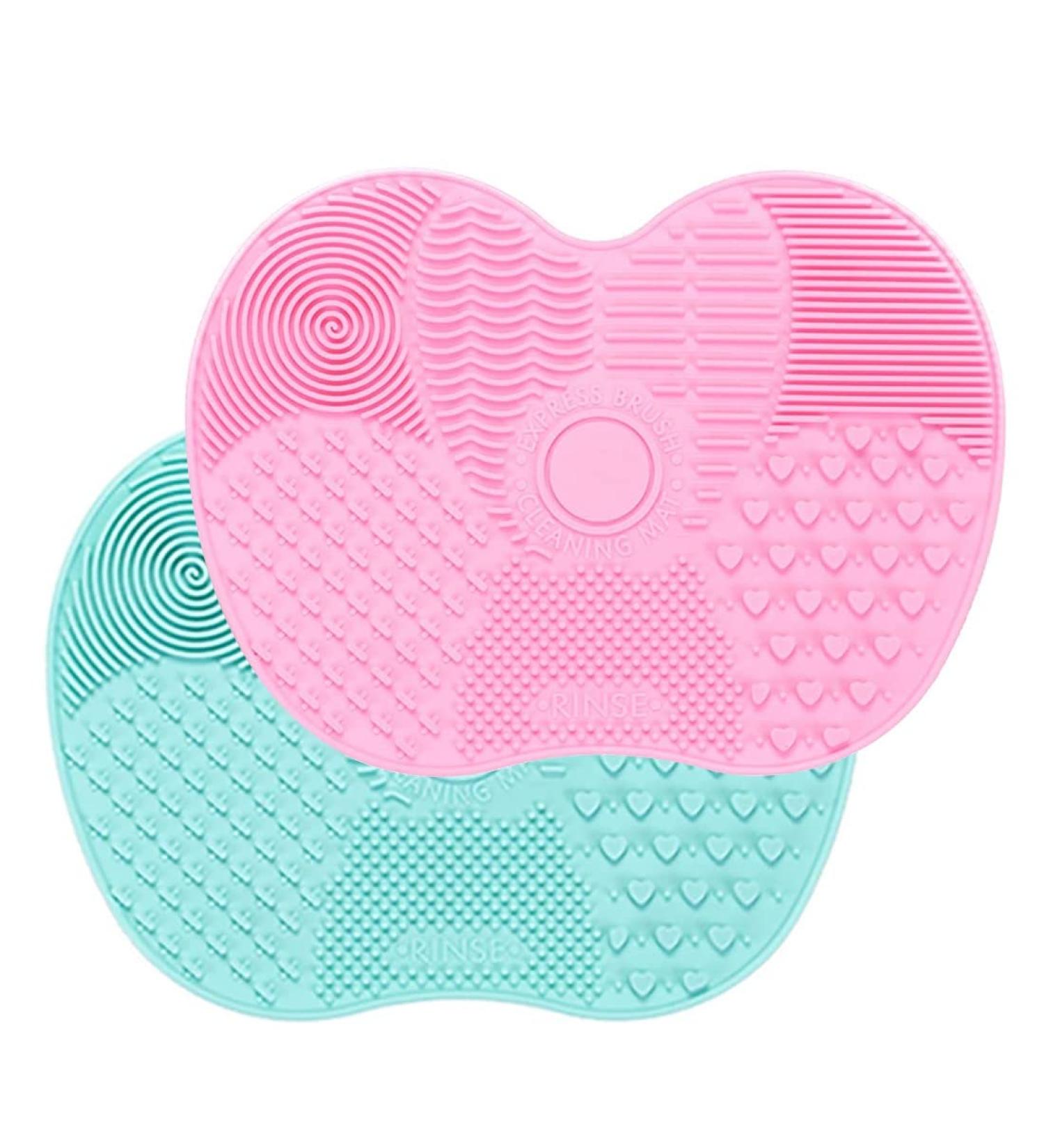 Sioppkik Silicone Makeup Brush Cleaning Mat - 2 Large Apple-Shaped Scrubber Pads (Green & Pink) - Essential Cosmetic Cleaning Tool with Suction Cups - Buy Online on GoSupps.com