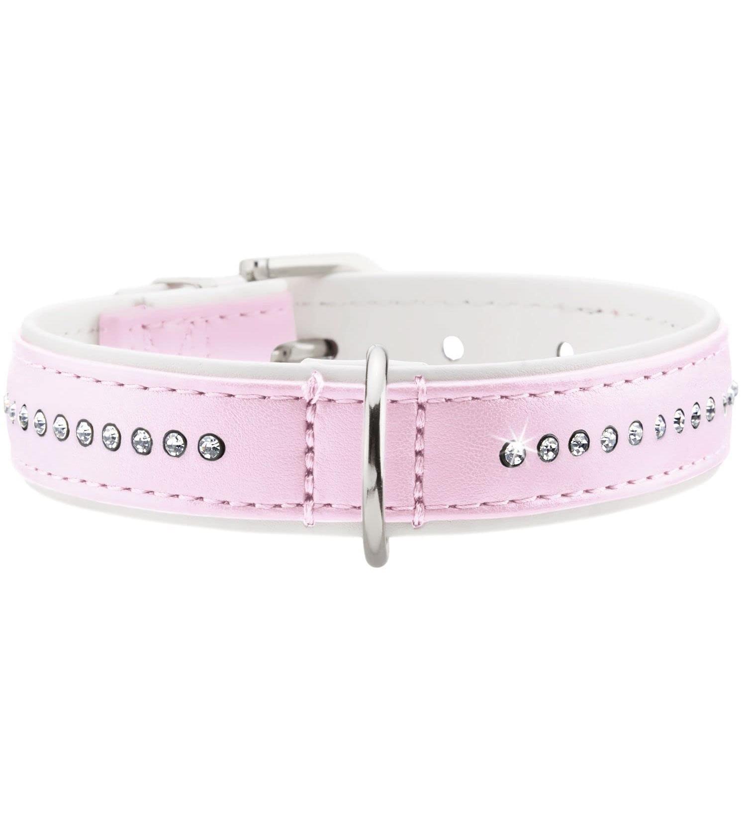 HUNTER Modern Art Luxury Dog Collar - Imitation Leather with Rhinestones Pink/White Size 27 (XXS-XS) - Shop Internationally! - Buy Online on GoSupps.com