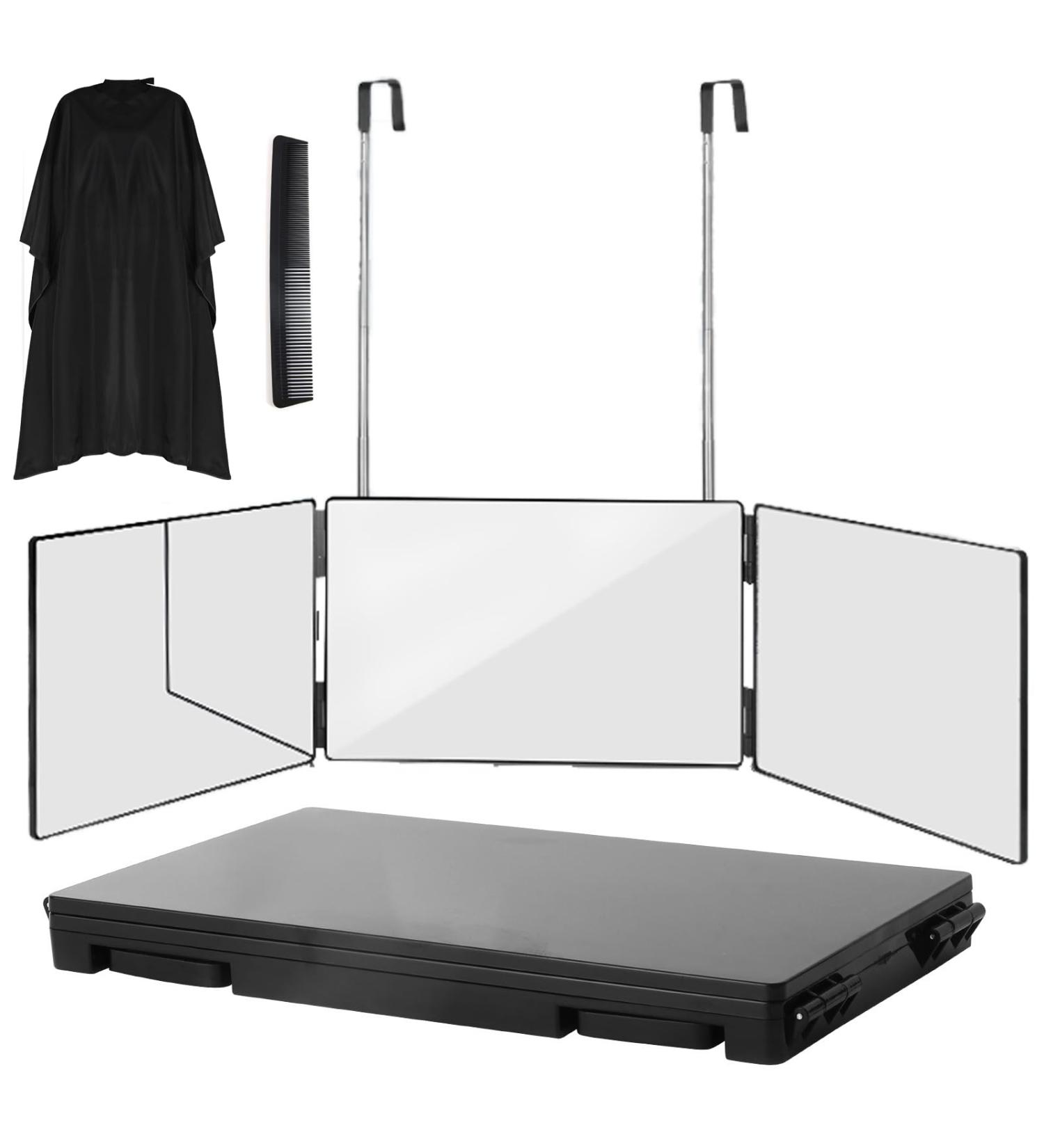 3-Way Adjustable 360 Mirror for Hair Cutting | Professional Hairdressing Tool with Telescoping Hooks Waterproof Haircut Cloth & Comb - International Shipping Available - Buy Online on GoSupps.com