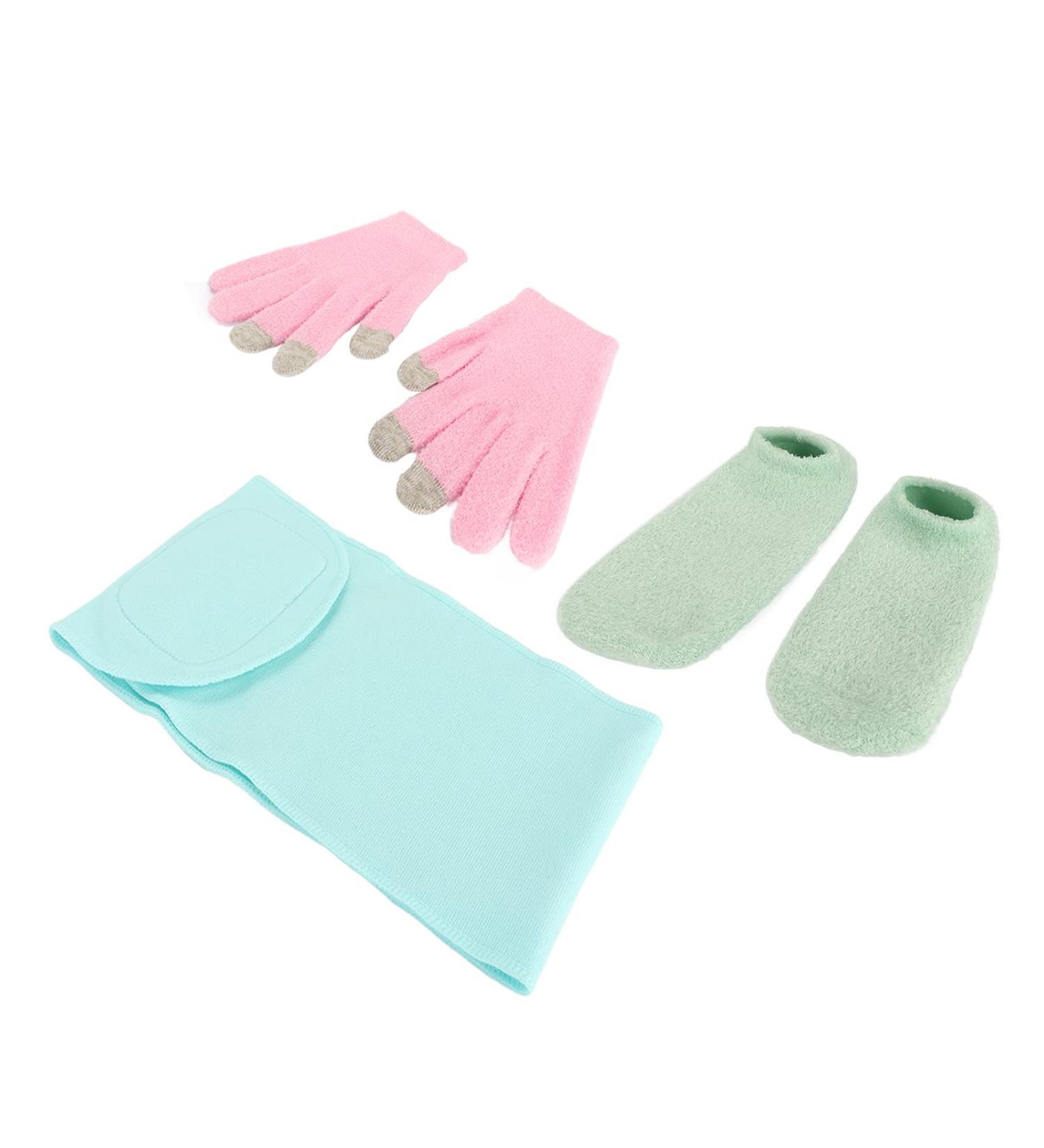 Qukaim Moisturizing Gel Socks Set Touch Screen Spa Moisturizing Gloves Socks Set Reusable Repair Treatment Exfoliating SPA Neck Wrap Mask - Buy Online on GoSupps.com