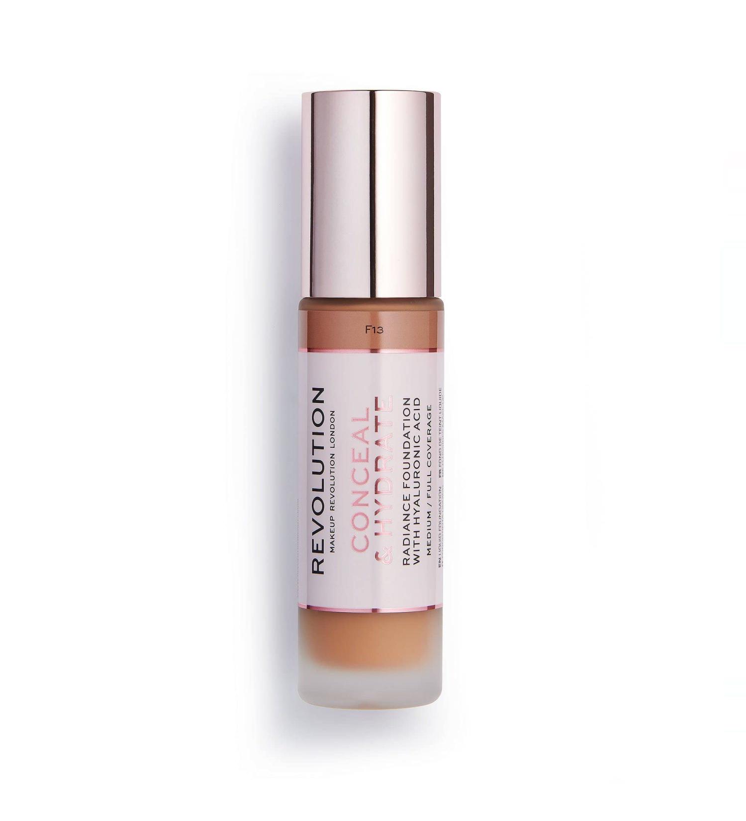 Makeup Revolution Conceal & Hydrate Foundation F13 - Vegan, Cruelty-Free, Hyaluronic Acid Infused - 23ml - Buy Online on GoSupps.com