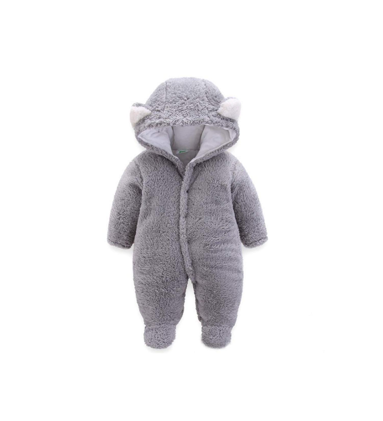 Voopptaw Warm Baby Winter Jumpsuit Fleece Romper | Cute Bear Snowsuit 6-9 Months Grey - Buy Online on GoSupps.com