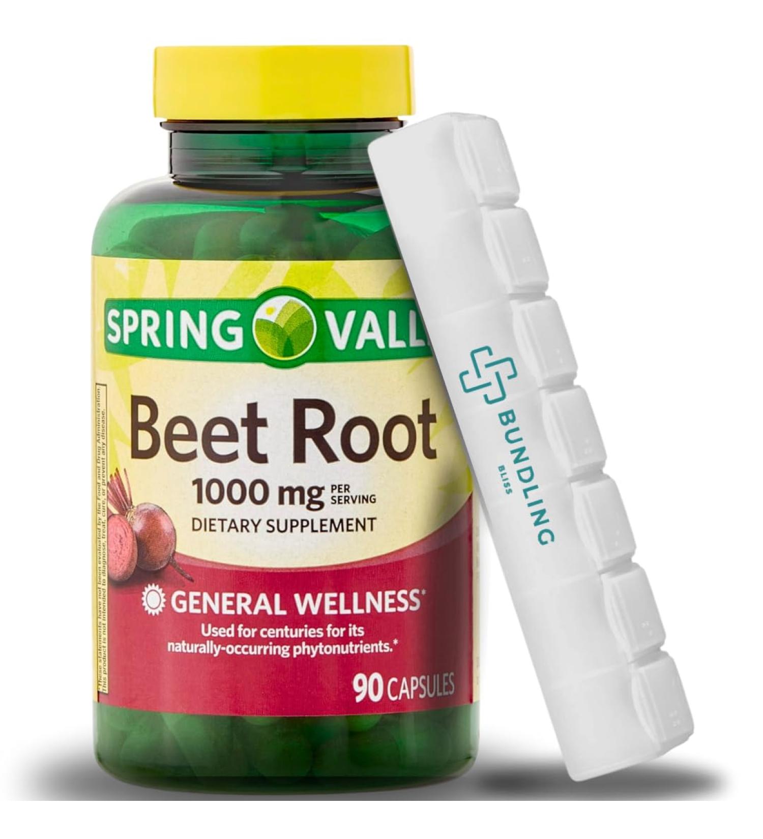 Spring Valley Beet Root 1000mg Dietary Supplement - 90 Count with 7 Day Pill Organizer | Fast International Shipping - Buy Online on GoSupps.com